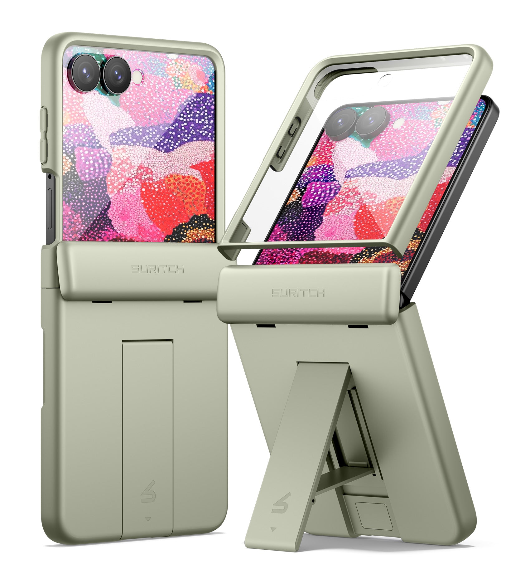 Suritch Case for Samsung Galaxy Z Flip 8 with Hinge Protection Built-in Kickstand Screen Protector Shockproof Slim Bumper Protective Cover
