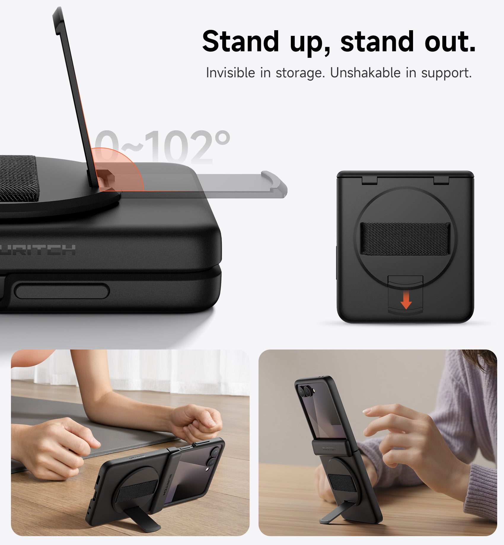 Suritch Case for Samsung Galaxy Z Flip 7 with 360° Rotatable Hand Strap Phone Grip Holder Invisible Kickstand Screen Protector Protective Cover