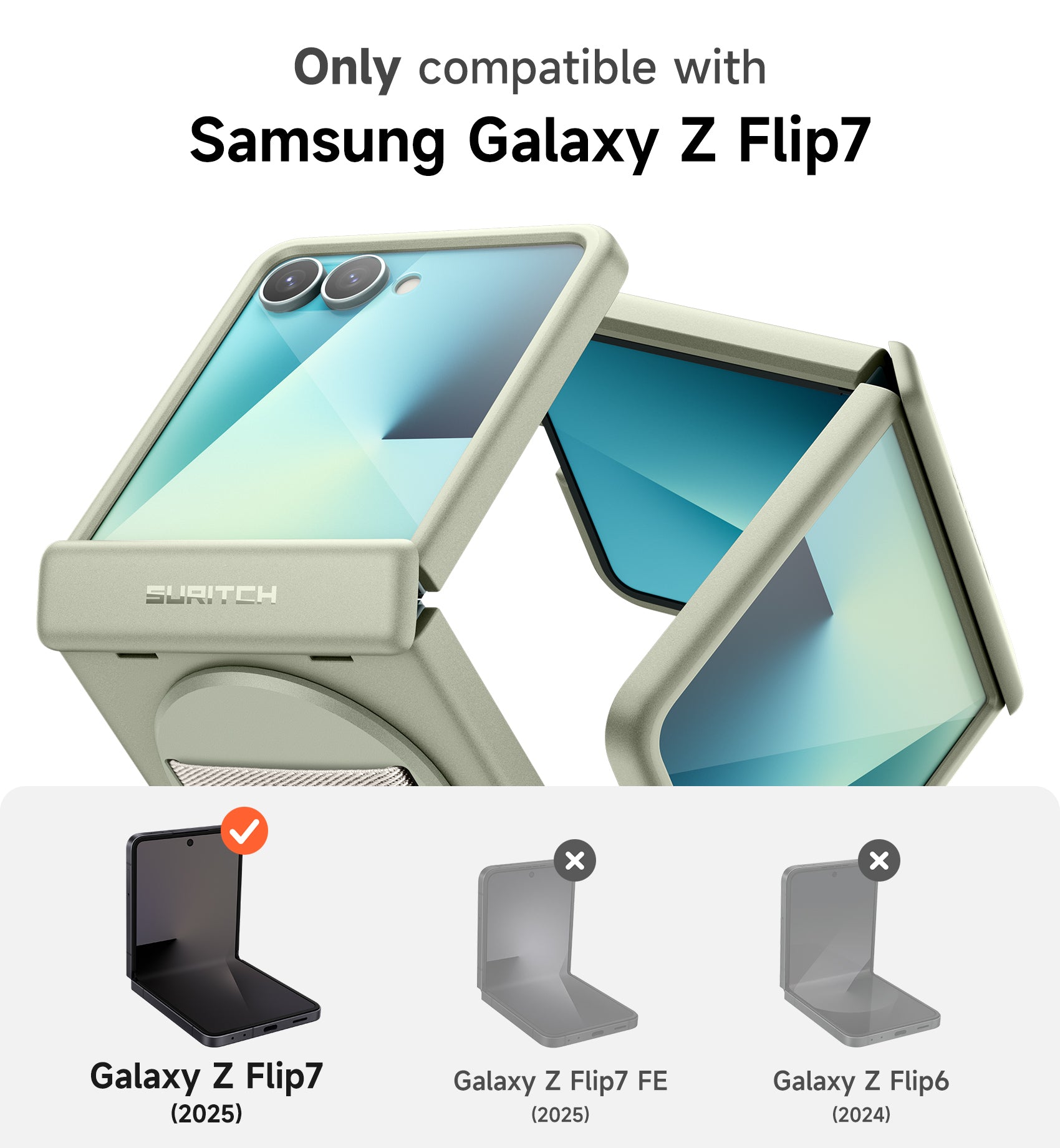 Suritch Case for Samsung Galaxy Z Flip 7 with 360° Rotatable Hand Strap Phone Grip Holder Invisible Kickstand Screen Protector Protective Cover