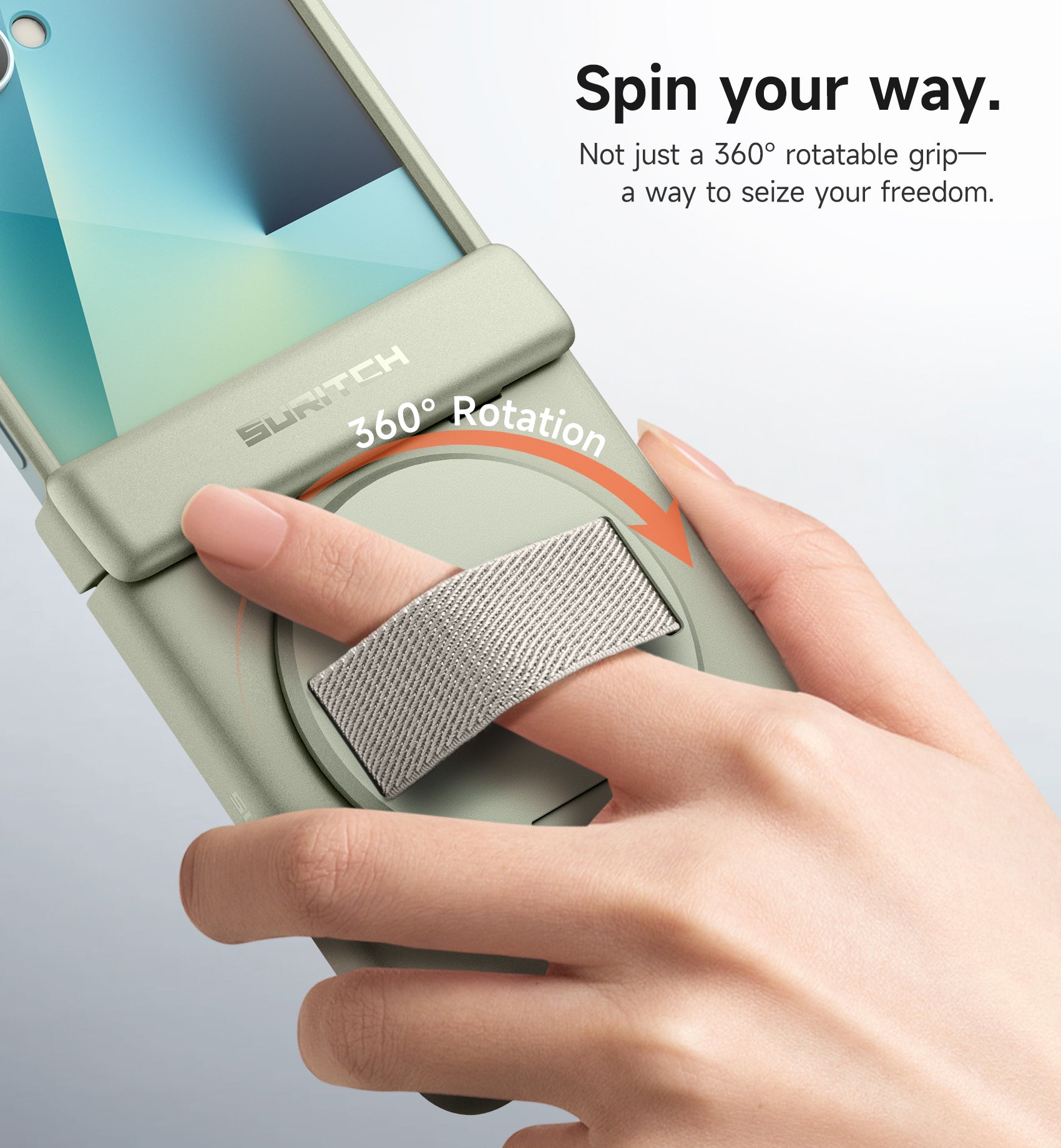 Suritch Case for Samsung Galaxy Z Flip 7 with 360° Rotatable Hand Strap Phone Grip Holder Invisible Kickstand Screen Protector Protective Cover