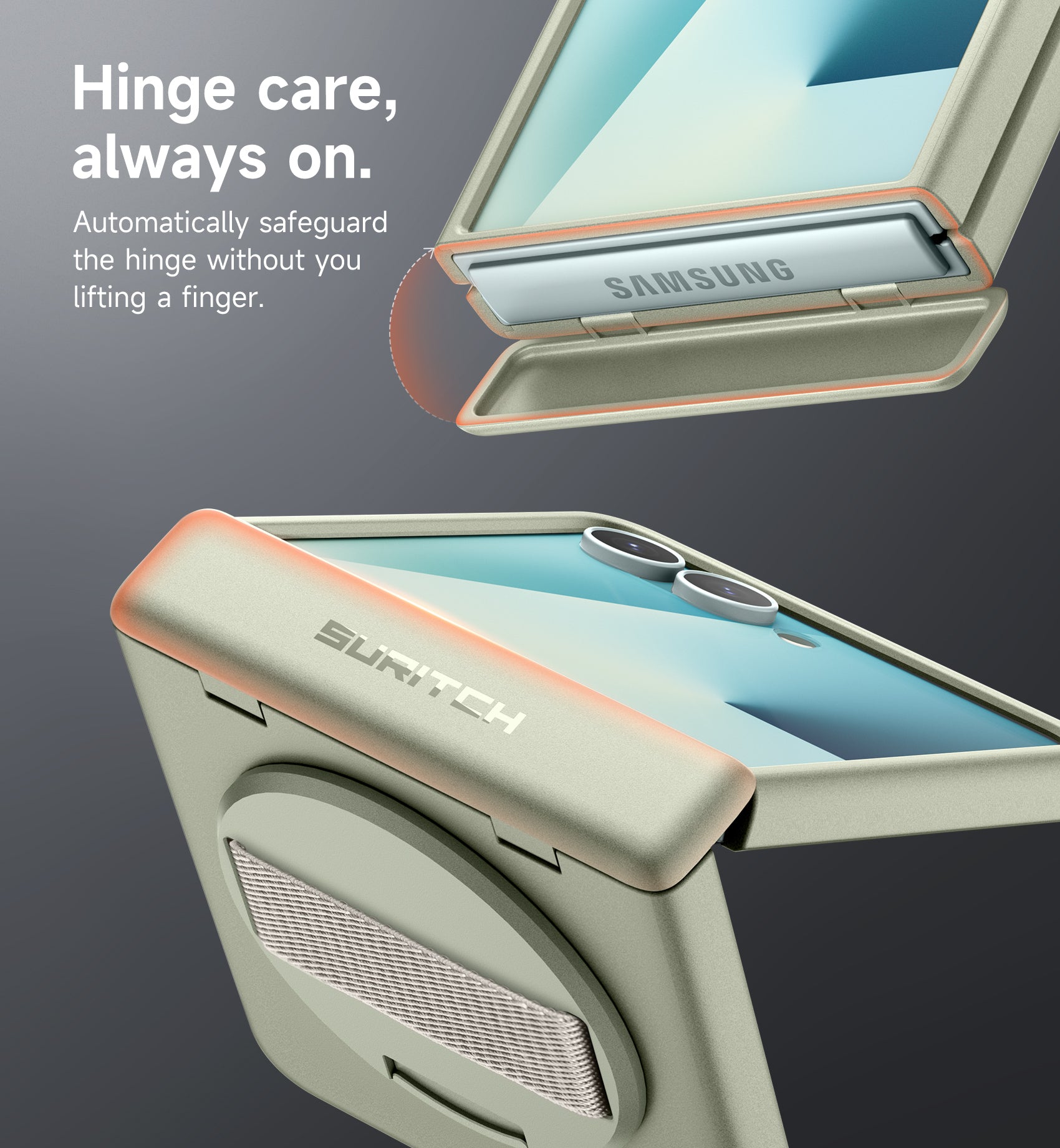 Suritch Case for Samsung Galaxy Z Flip 7 with 360° Rotatable Hand Strap Phone Grip Holder Invisible Kickstand Screen Protector Protective Cover