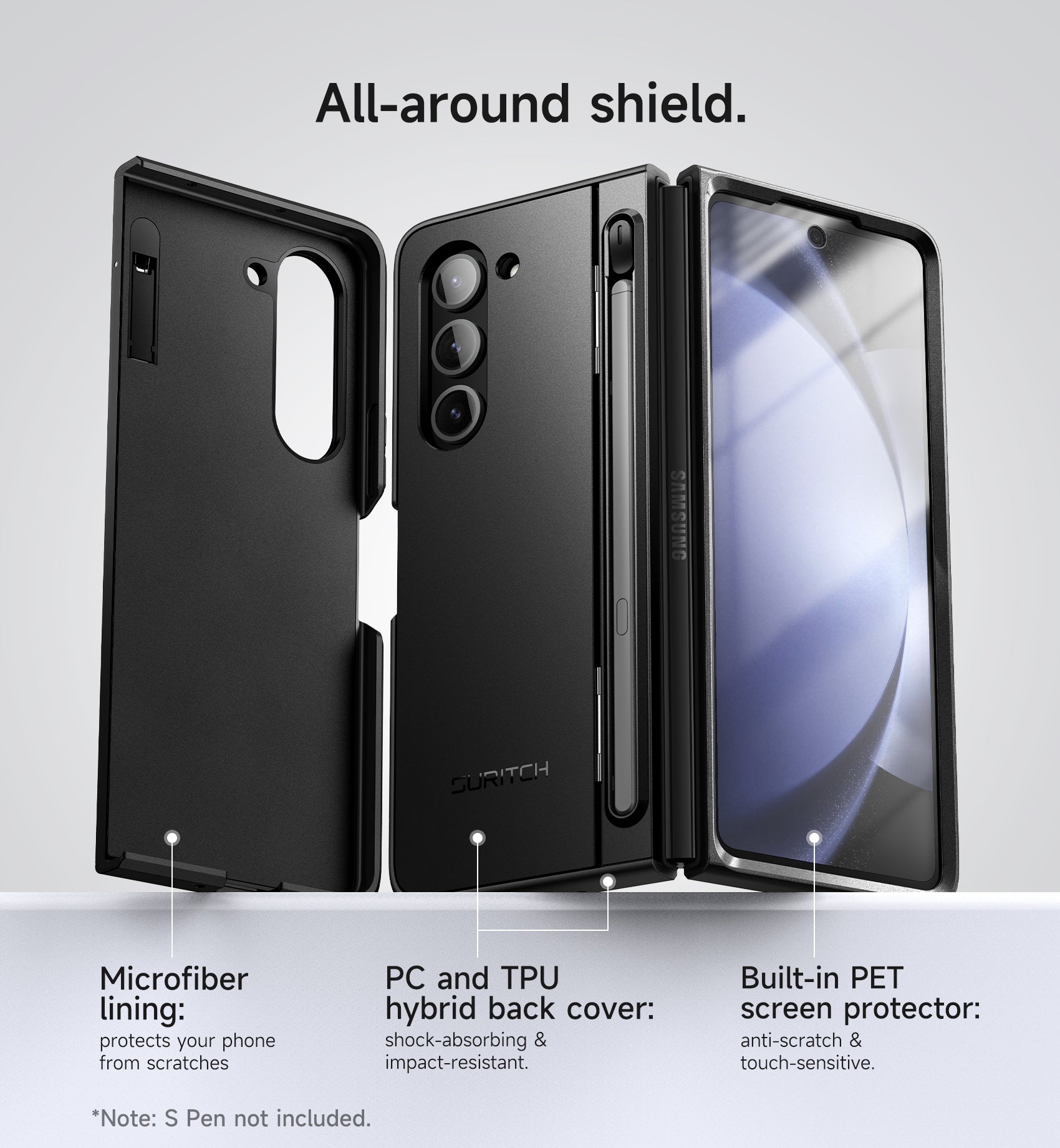 Suritch Case for Samsung Galaxy Z Fold 5 2023 with Kickstand S Pen Holder