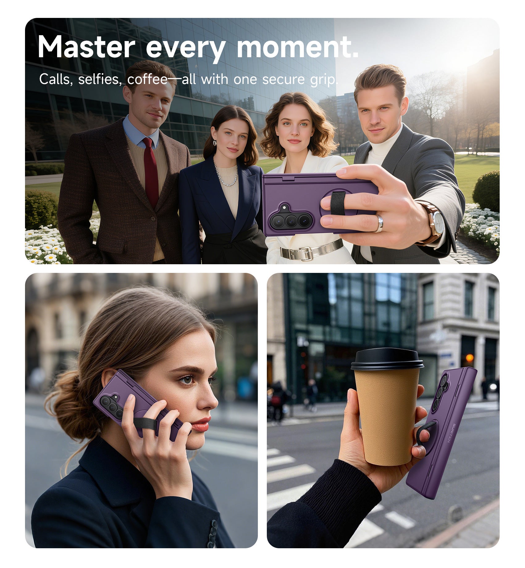 Suritch Case for Samsung Galaxy Z Fold 7 with 360° Rotatable Hand Strap Phone Grip Holder Invisible Kickstand Screen Protector Protective Cover