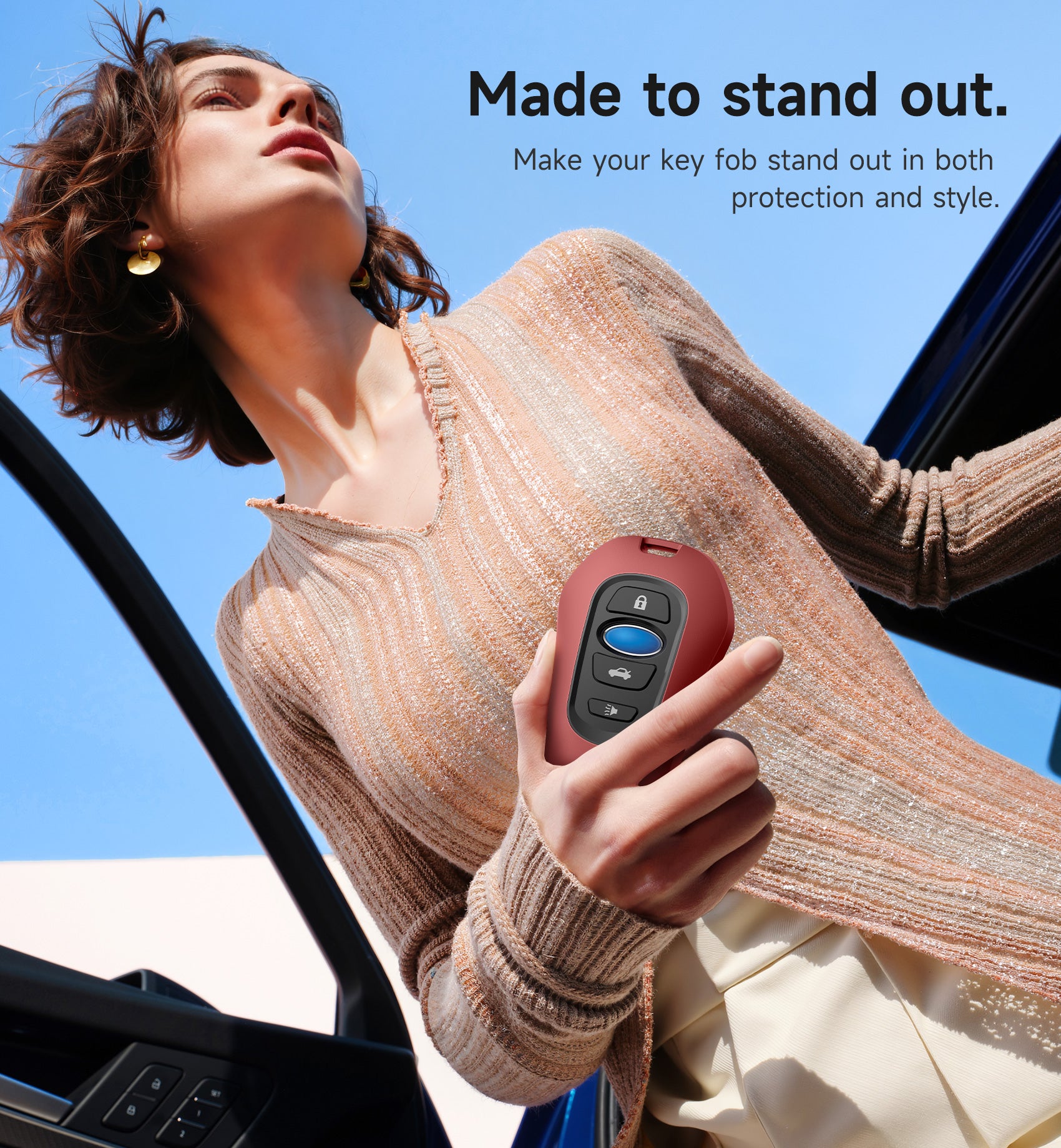 Suritch Case for Subaru Key Fob Tough PC Soft TPU Protective Cover with Keychain for Subaru CrossTrek Smart Key Protector