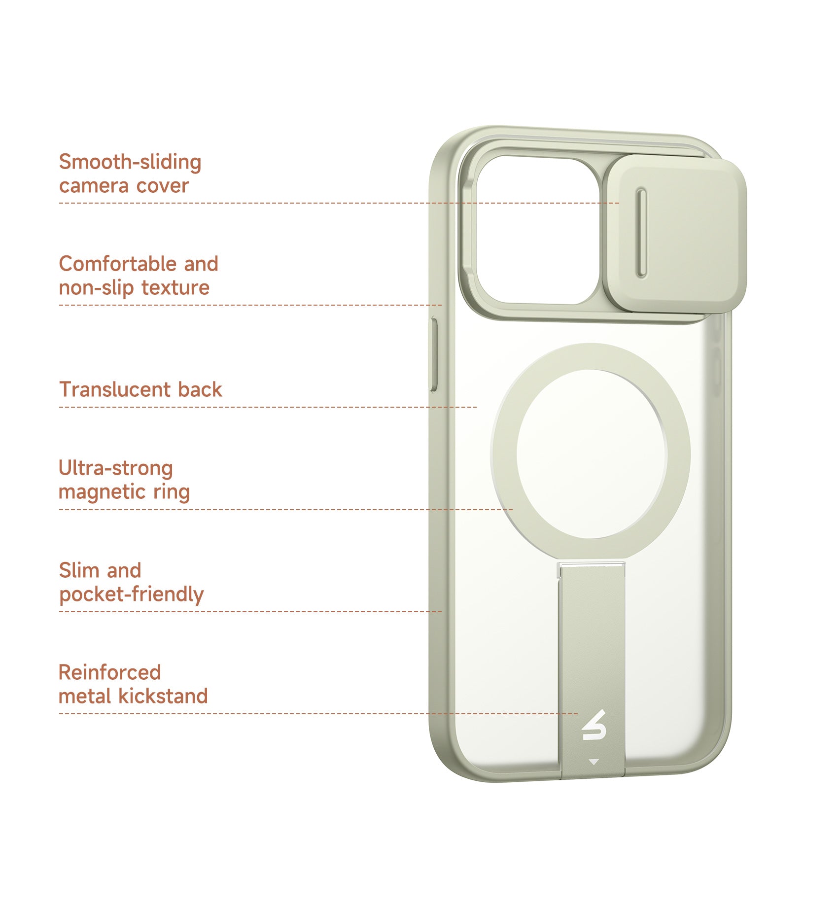 Suritch Case for iPhone 14 Pro Compatible with MagSafe Built-in Kickstand Camera Cover Translucent Back Shockproof Rugged Protective Phone Cover 6.1 Inch