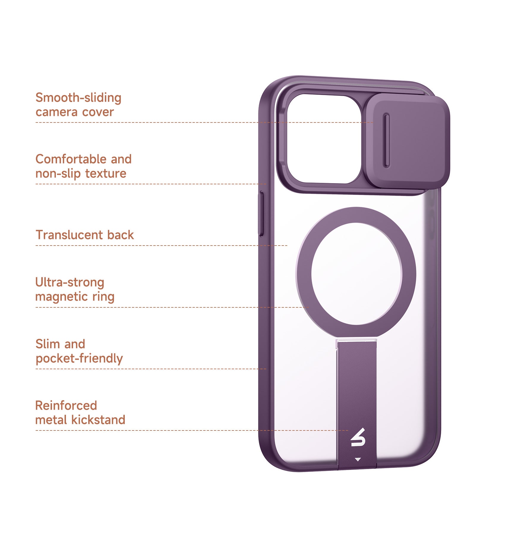Suritch Case for iPhone 14 Pro Compatible with MagSafe Built-in Kickstand Camera Cover Translucent Back Shockproof Rugged Protective Phone Cover 6.1 Inch