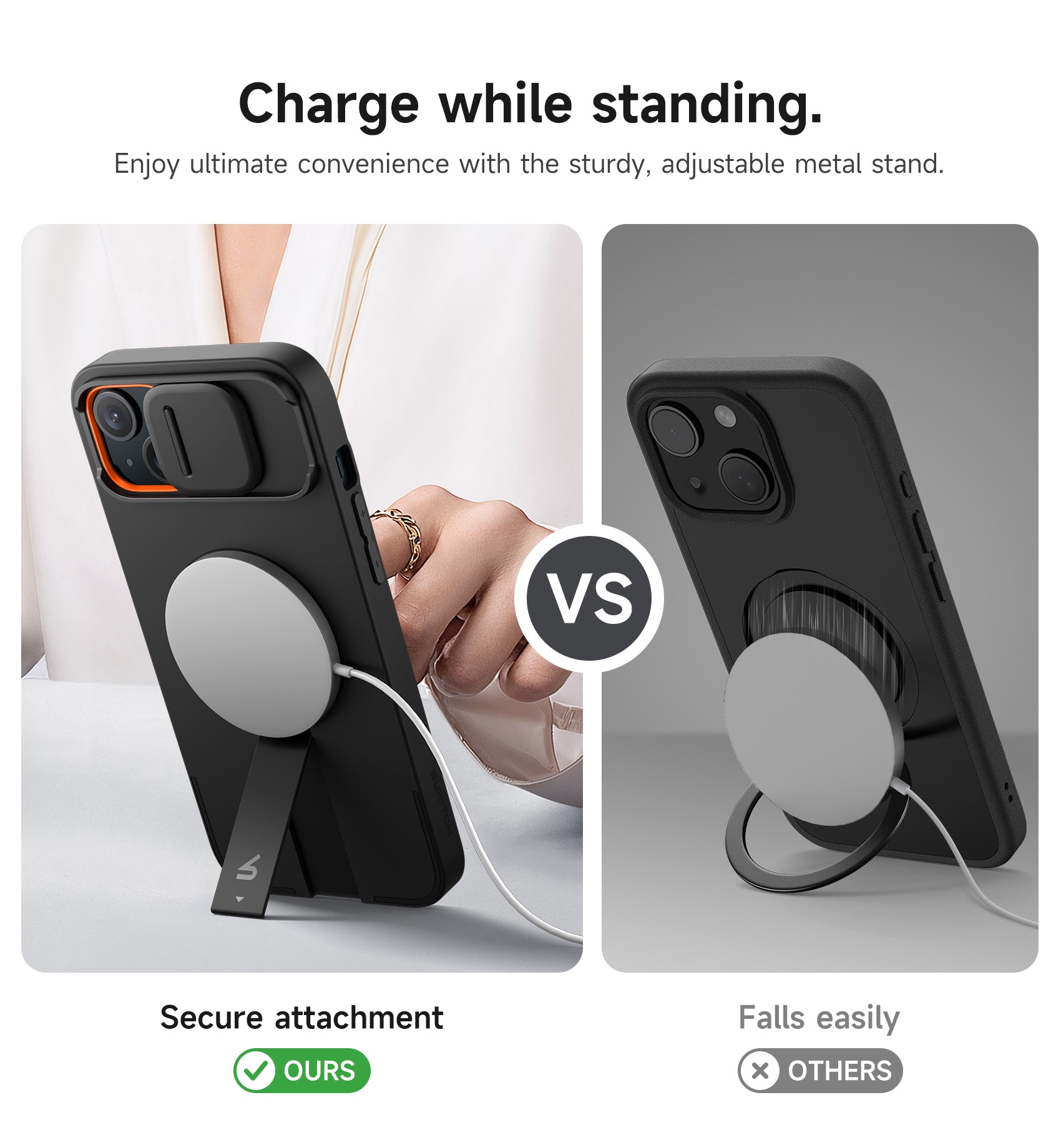 Suritch Case for iPhone 15 Plus with Magnetic Camera Slide Cover Adjustable Kickstand Compatible with MagSafe Slim Protective Cover