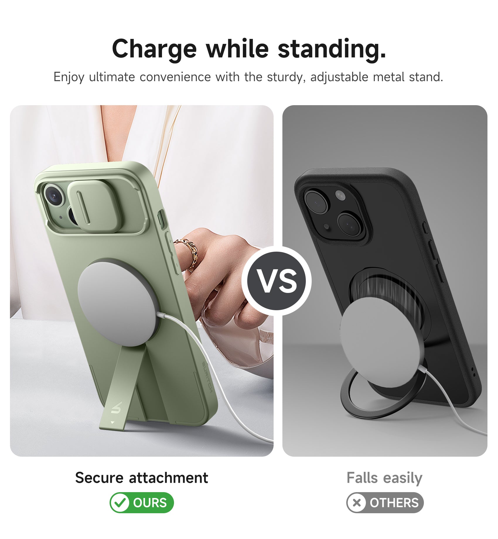 Suritch Case for iPhone 15 Plus with Magnetic Camera Slide Cover Adjustable Kickstand Compatible with MagSafe Slim Protective Cover