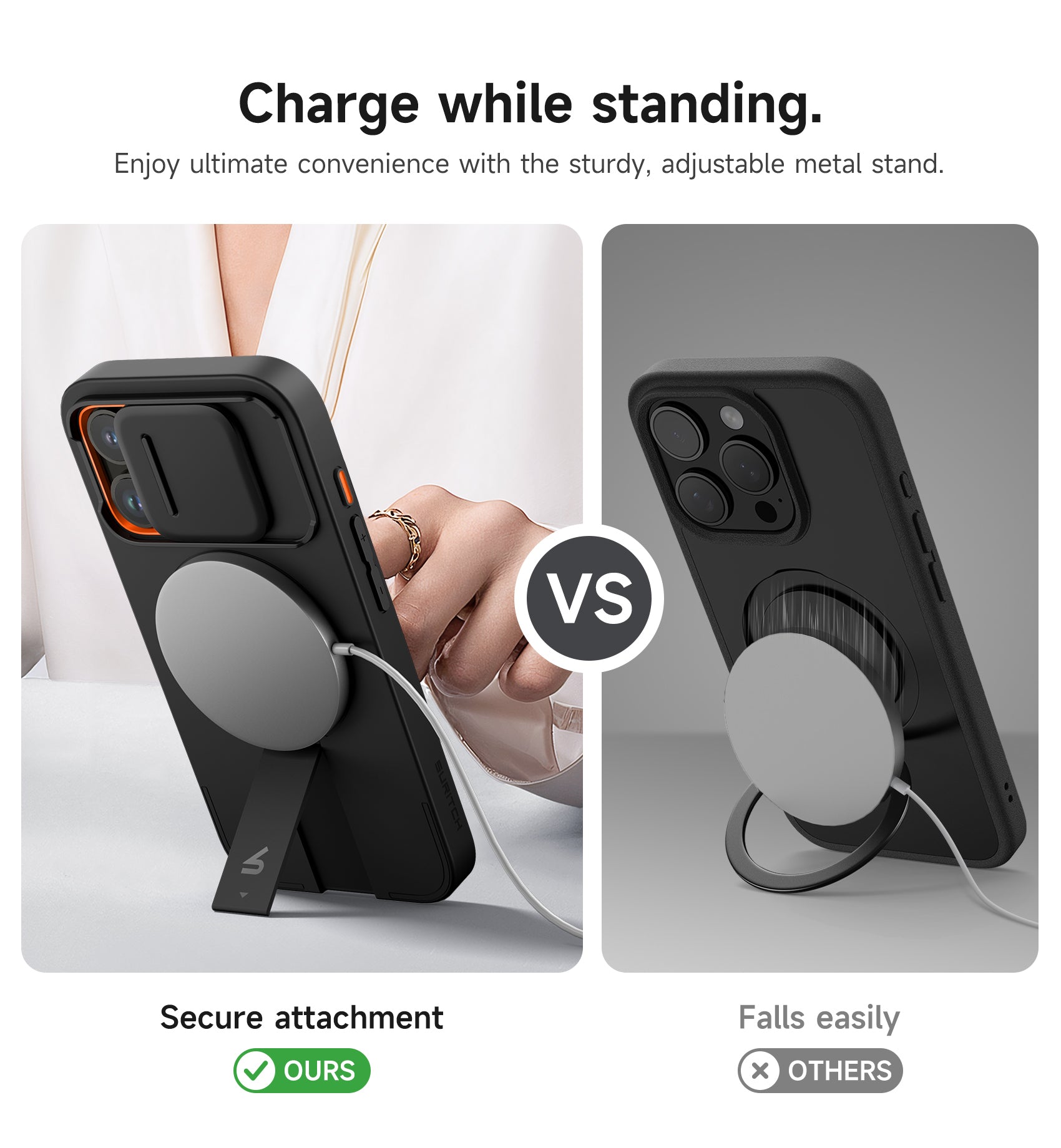 Suritch Case for iPhone 15 Pro with Magnetic Camera Slide Cover Adjustable Kickstand Compatible with MagSafe
