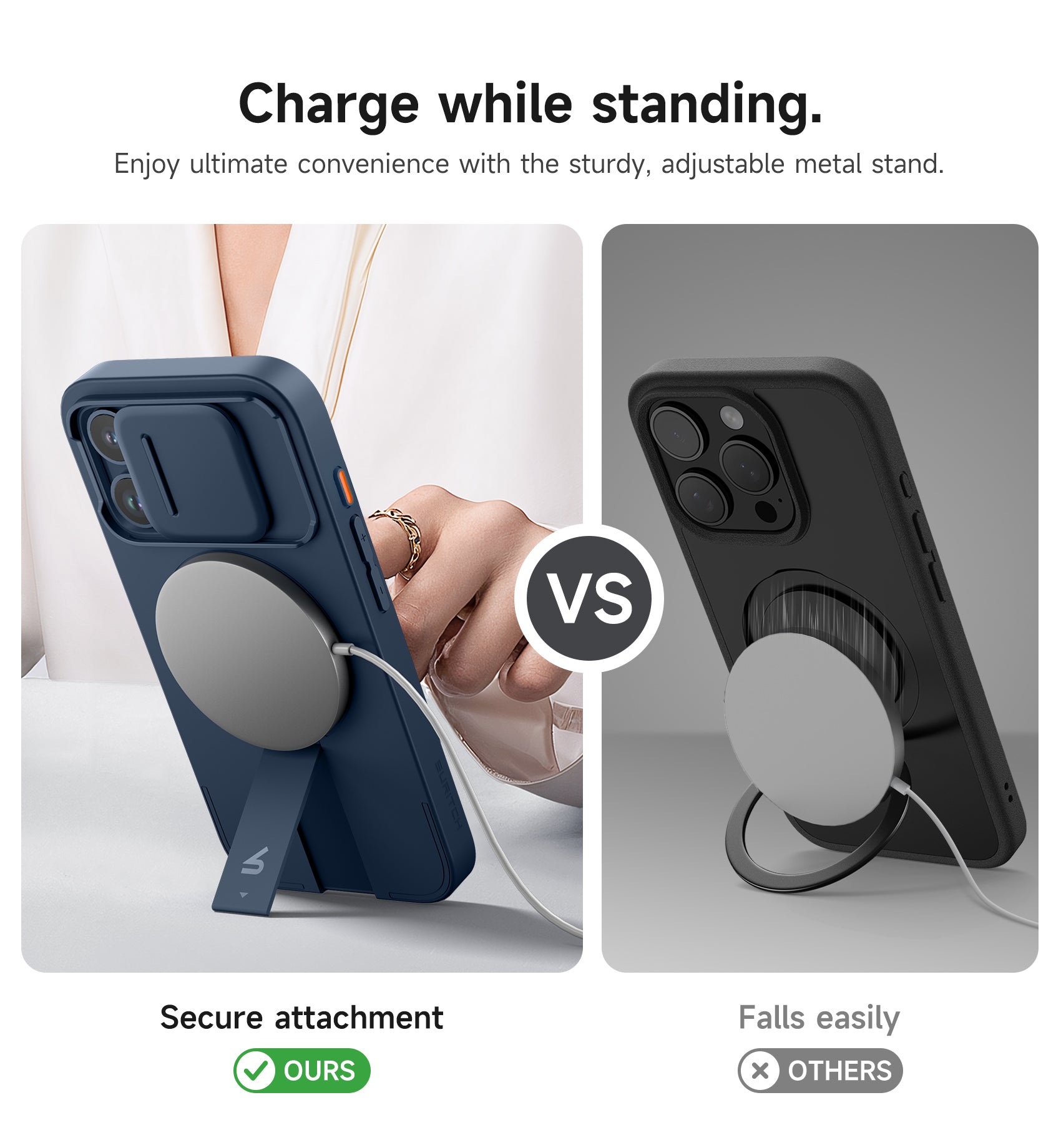 Suritch Case for iPhone 15 Pro with Magnetic Camera Slide Cover Adjustable Kickstand Compatible with MagSafe
