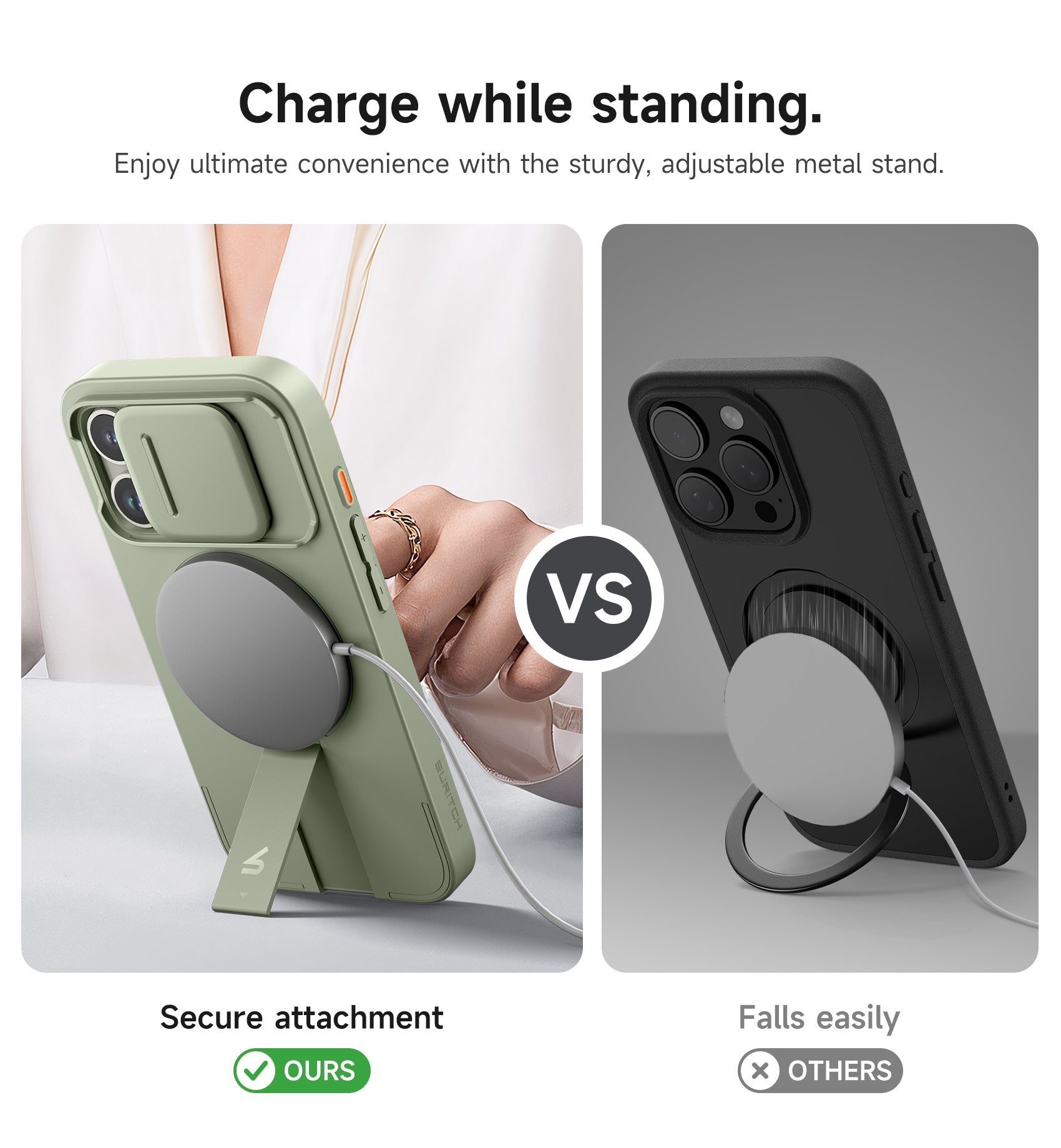 Suritch Case for iPhone 15 Pro with Magnetic Camera Slide Cover Adjustable Kickstand Compatible with MagSafe
