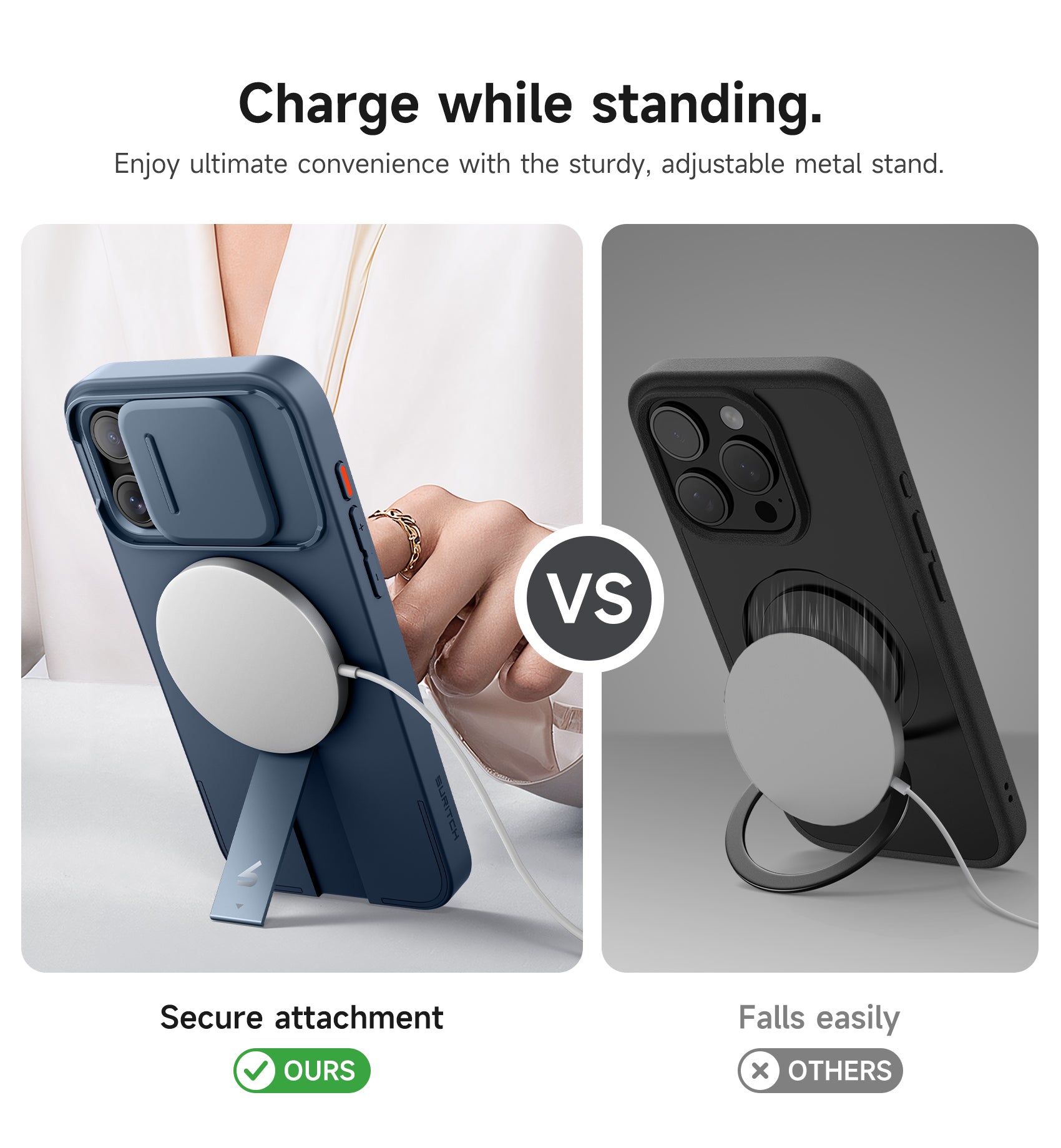 Suritch Case for iPhone 15 Pro Max with Magnetic Camera Slide Cover Adjustable Kickstand Compatible with MagSafe