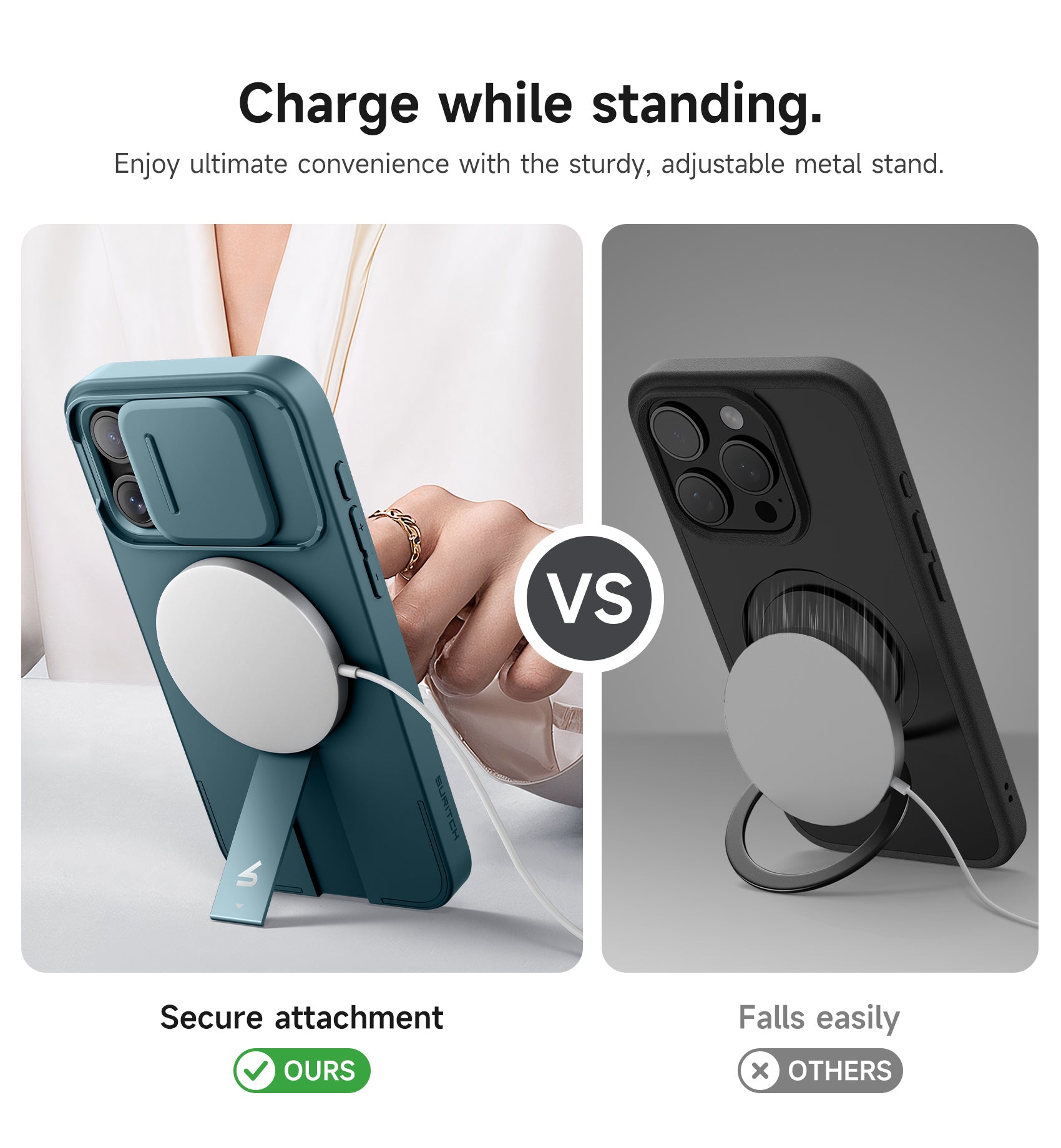 Suritch Case for iPhone 15 Pro Max with Magnetic Camera Slide Cover Adjustable Kickstand Compatible with MagSafe