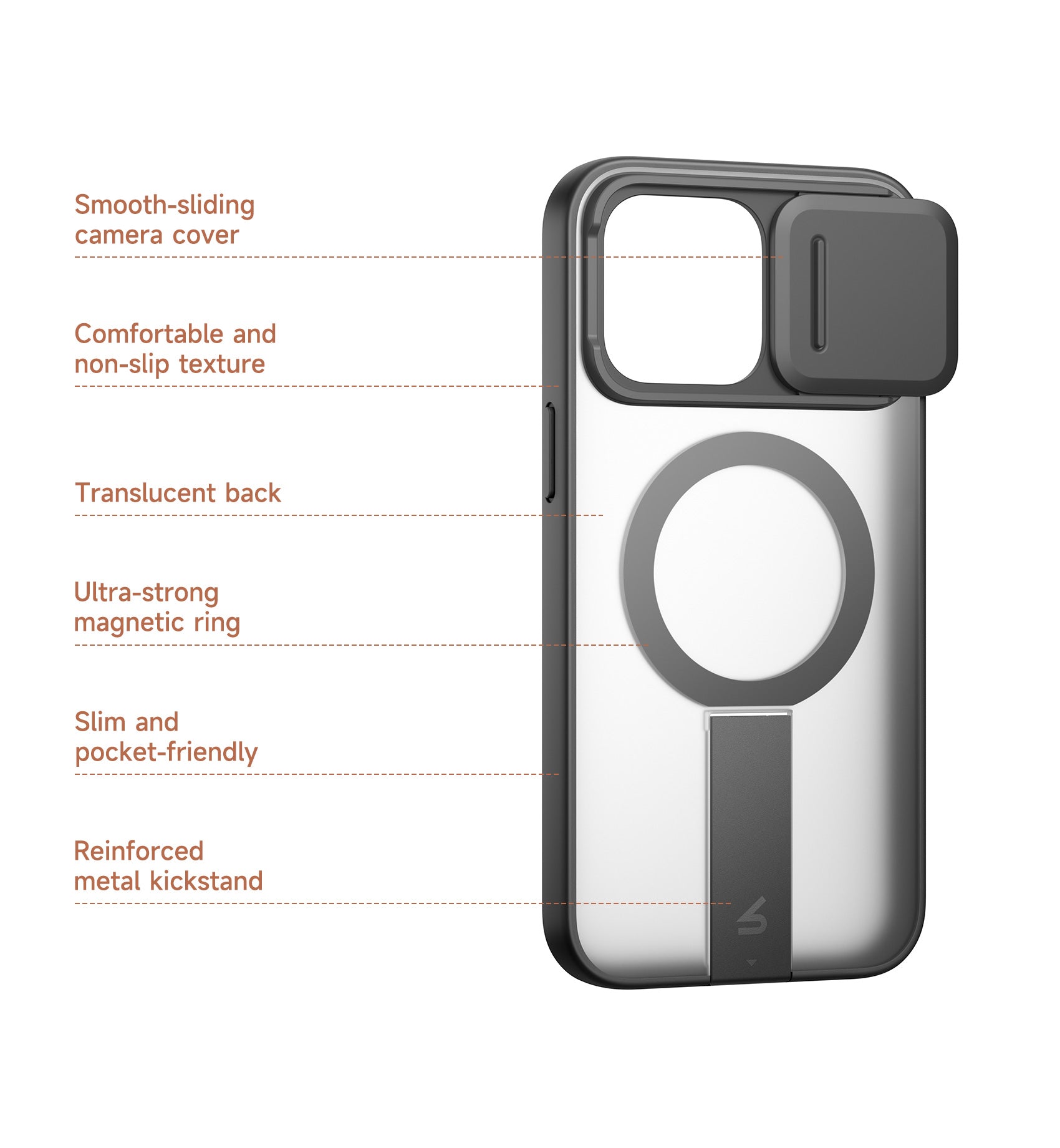 Suritch Case for iPhone 15 Pro Max Compatible with MagSafe Built-in Kickstand Camera Cover Translucent Back Shockproof Rugged Protective Phone Cover 6.7 Inch