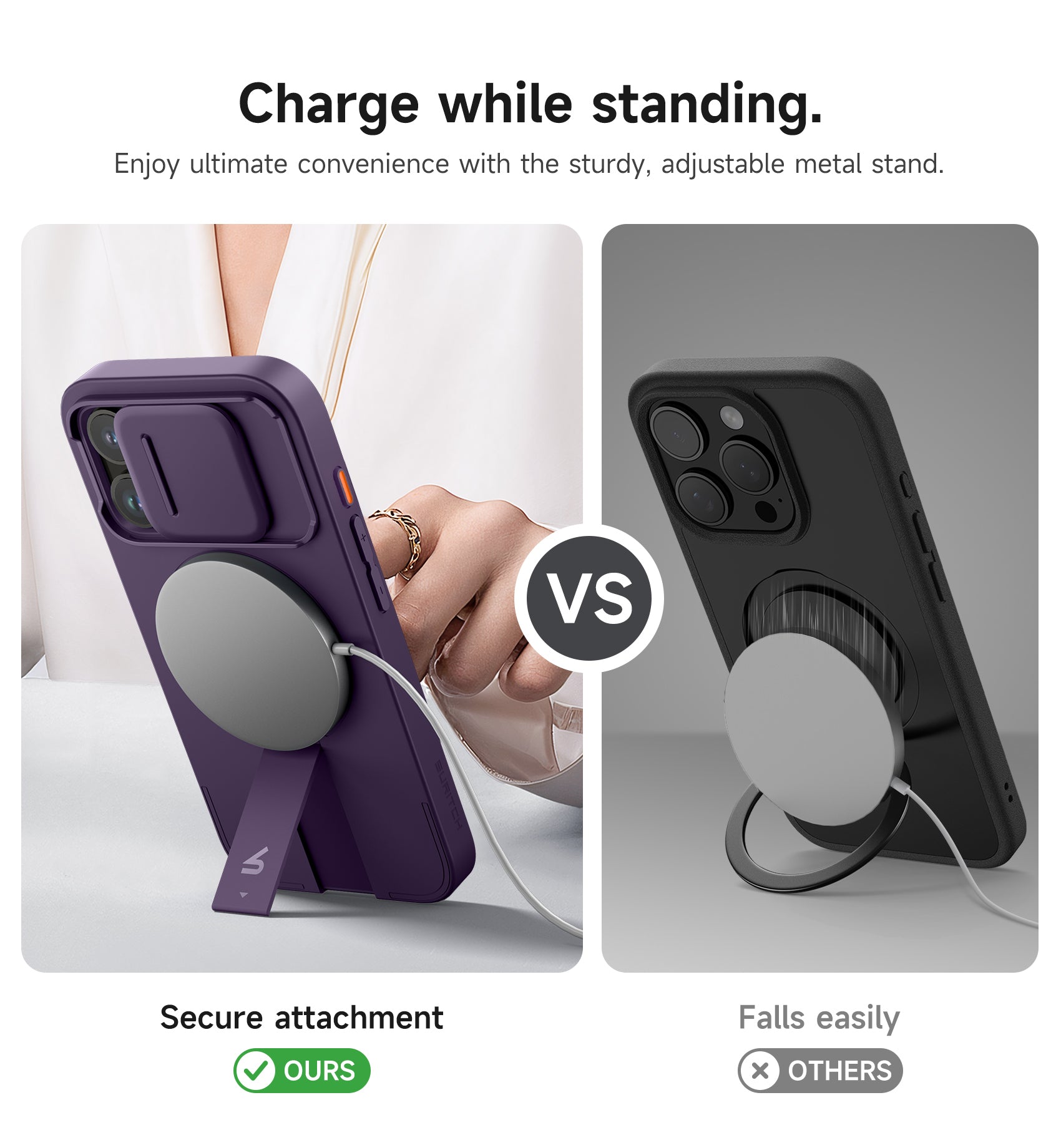 Suritch Case for iPhone 15 Pro with Magnetic Camera Slide Cover Adjustable Kickstand Compatible with MagSafe