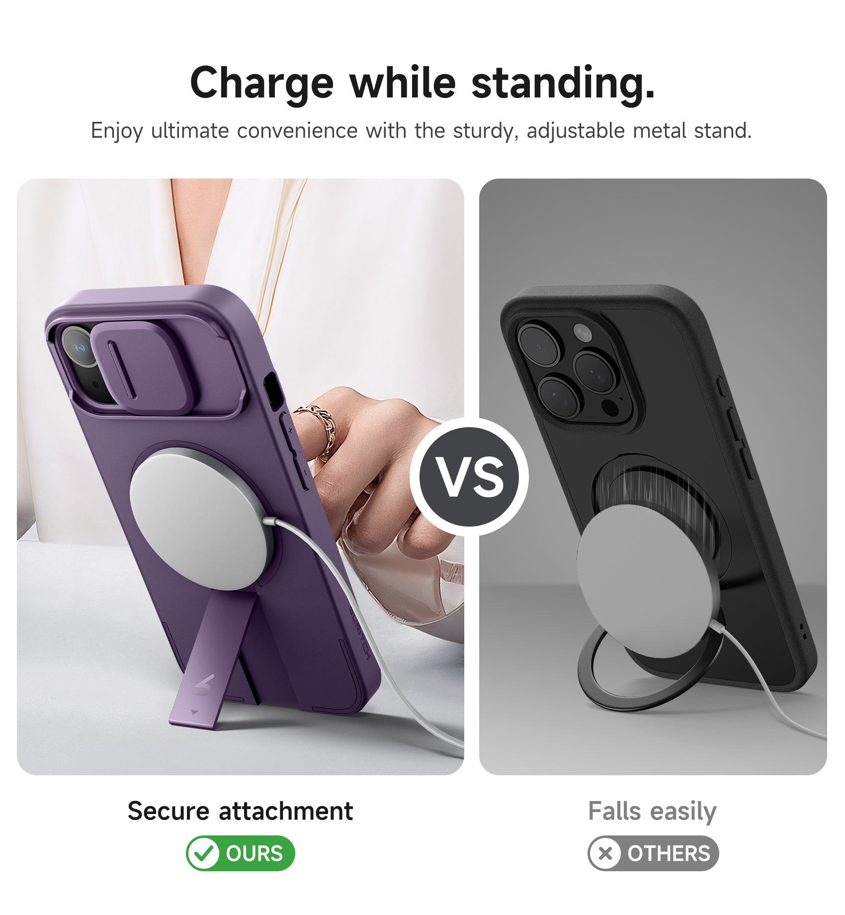 Suritch Case for iPhone 15 with Magnetic Camera Slide Cover Adjustable Kickstand Compatible with MagSafe