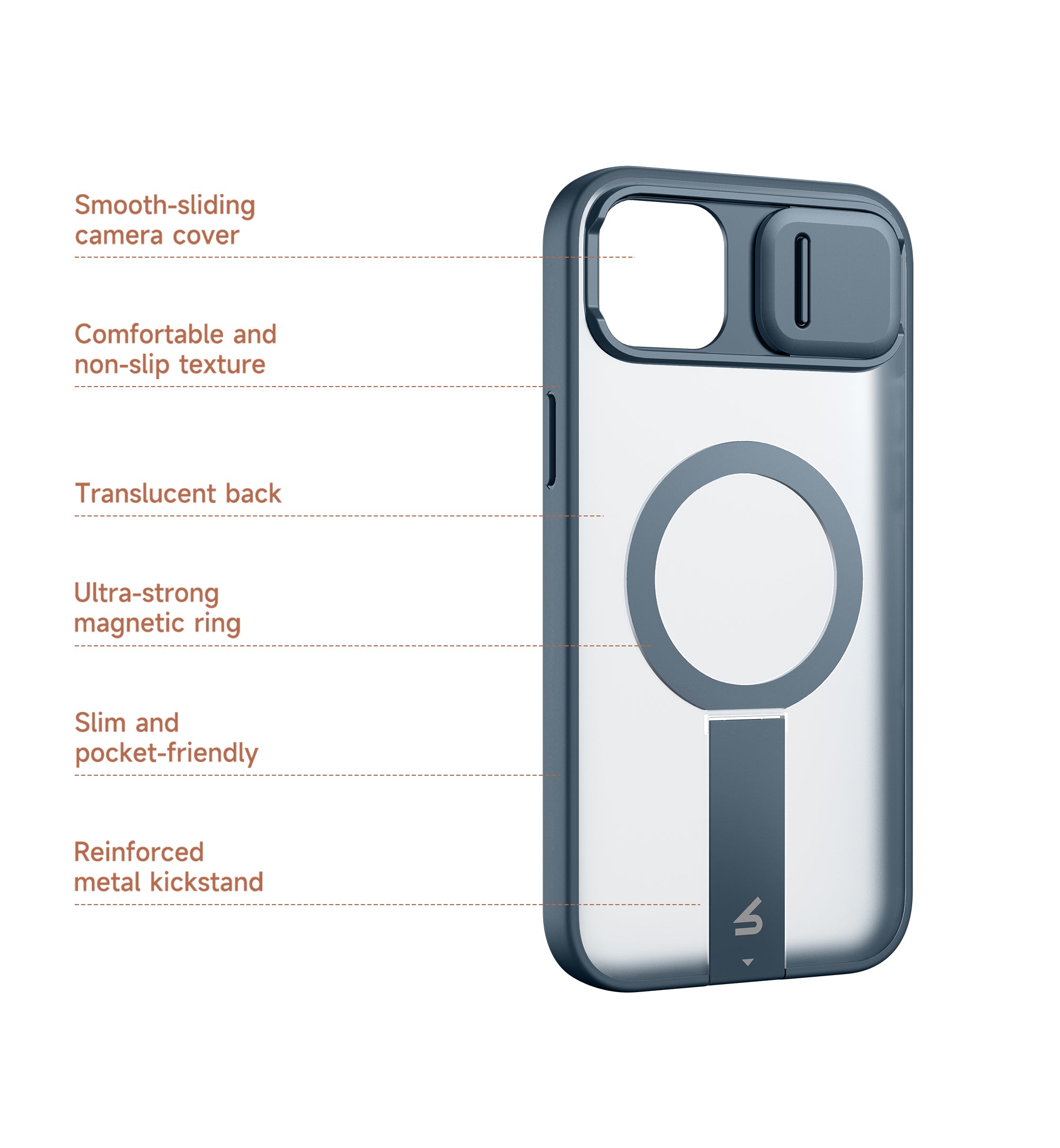 Suritch Case for iPhone 15 Compatible with MagSafe Built-in Kickstand Camera Cover Translucent Back Shockproof Rugged Protective Phone Cover 6.1 Inch