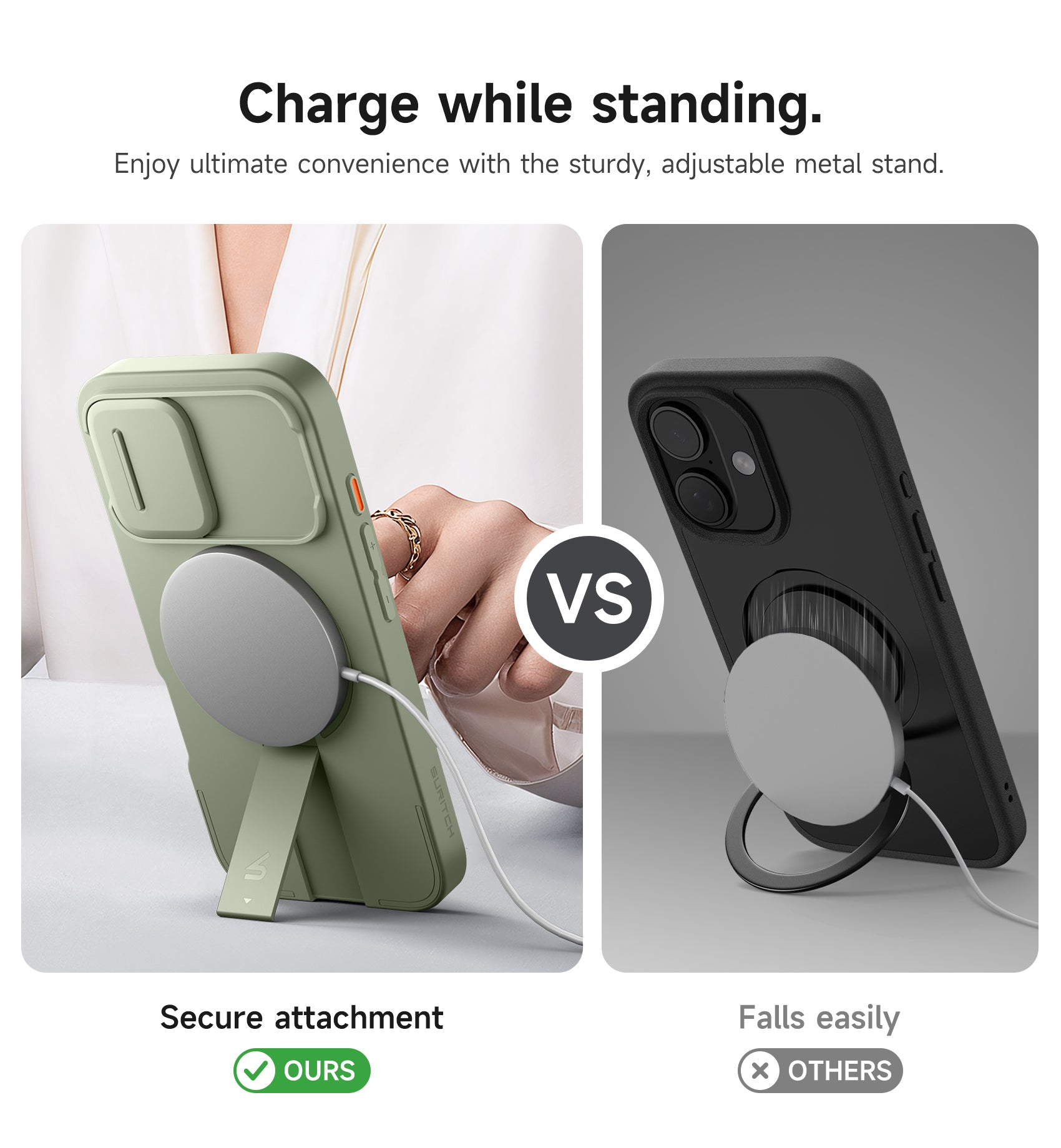 Suritch Case for iPhone 16 with Magnetic Camera Slide Cover Adjustable Kickstand Compatible with MagSafe Slim Protective Cover