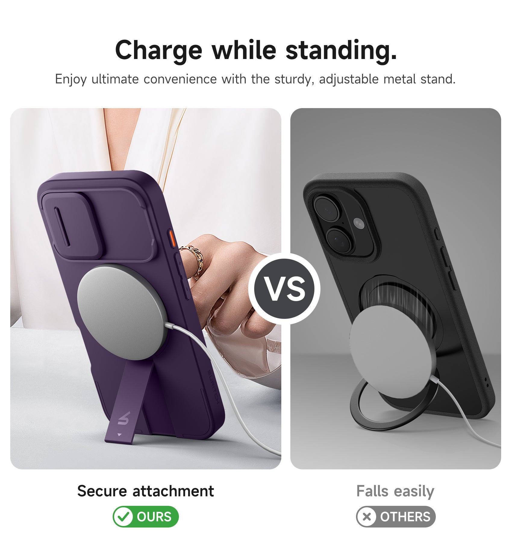 Suritch Case for iPhone 16 Plus with Magnetic Camera Slide Cover Adjustable Kickstand Compatible with MagSafe Slim Protective Cover