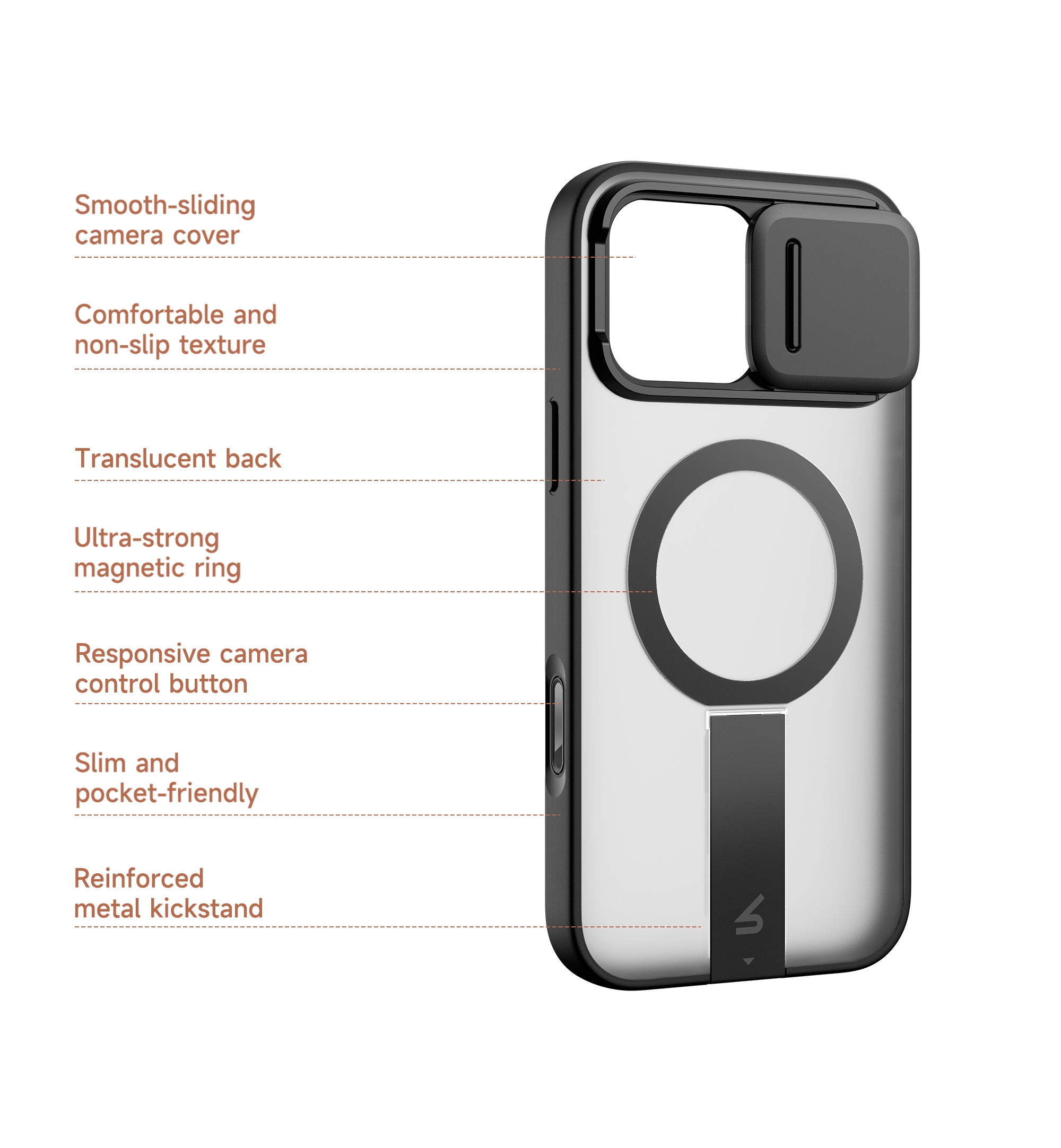 Suritch Case for iPhone 16 Pro Compatible with MagSafe Built-in Kickstand Camera Cover Translucent Back Shockproof Rugged Protective Phone Cover 6.3 Inch