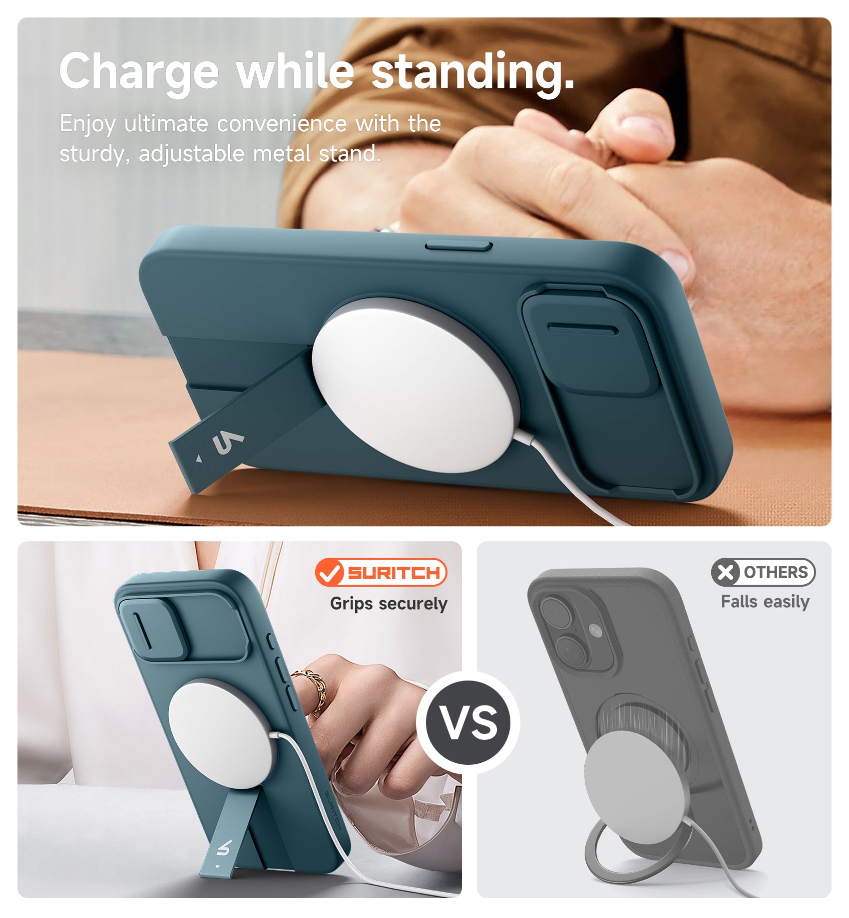 Suritch Case for iPhone 16e with Magnetic Camera Slide Cover Adjustable Kickstand Compatible with MagSafe