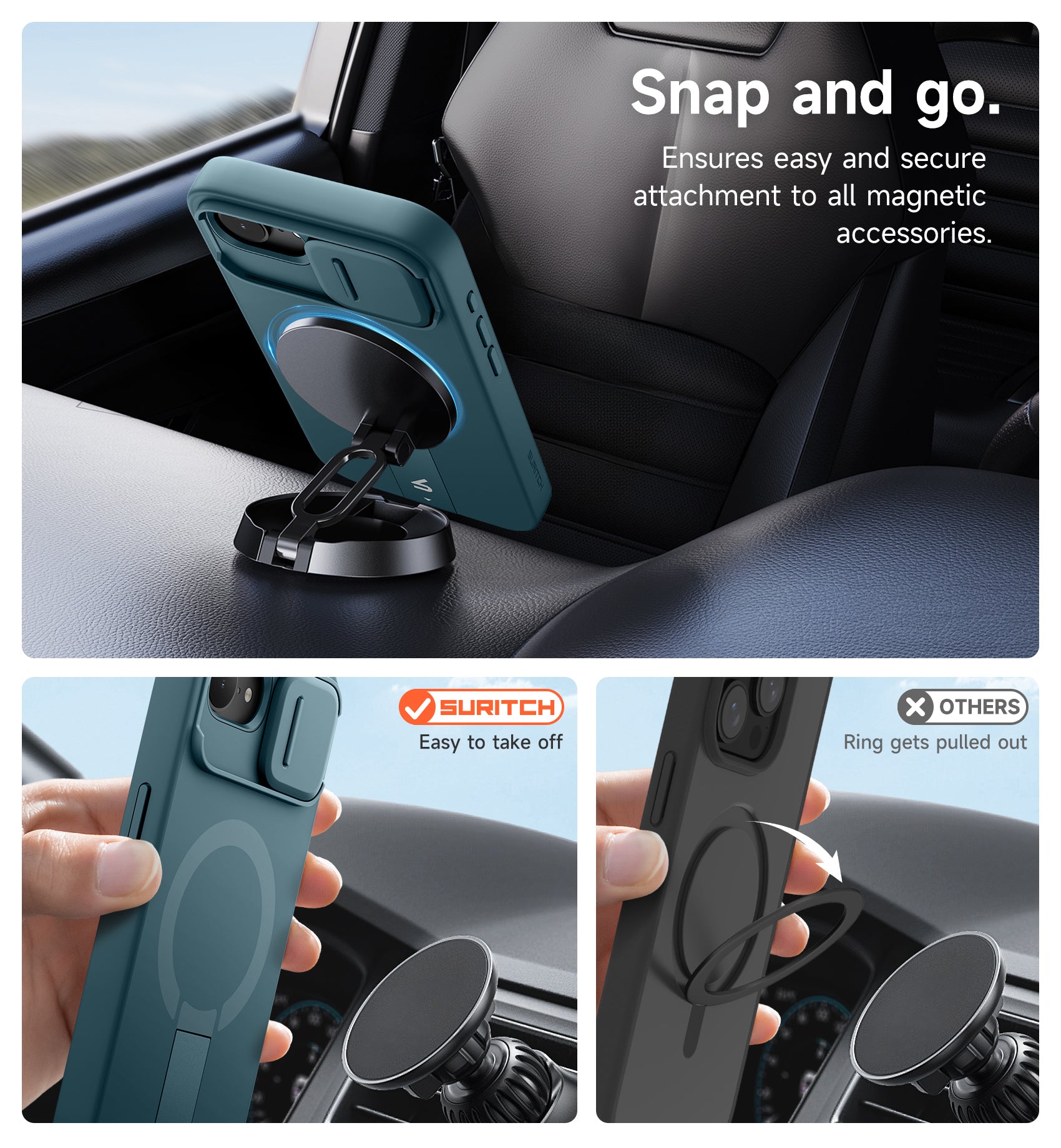 Suritch Case for iPhone 16e with Magnetic Camera Slide Cover Adjustable Kickstand Compatible with MagSafe