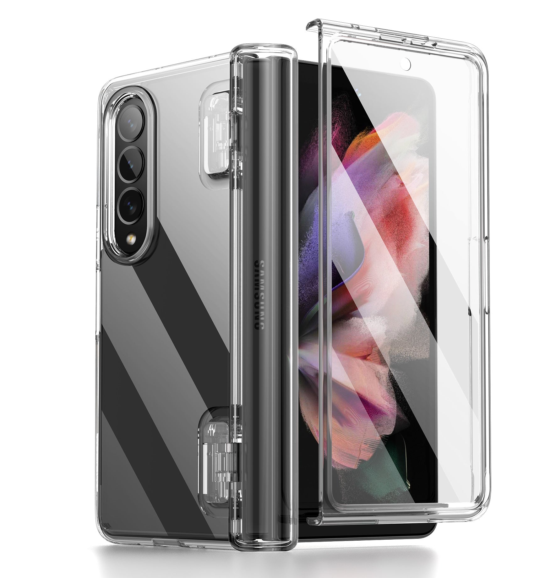 Suritch Clear Case for Samsung Galaxy Z Fold 3 Hinge Protection Full Body Protective Bumper Shockproof Rugged Phone Cover with Built-in Screen Protector