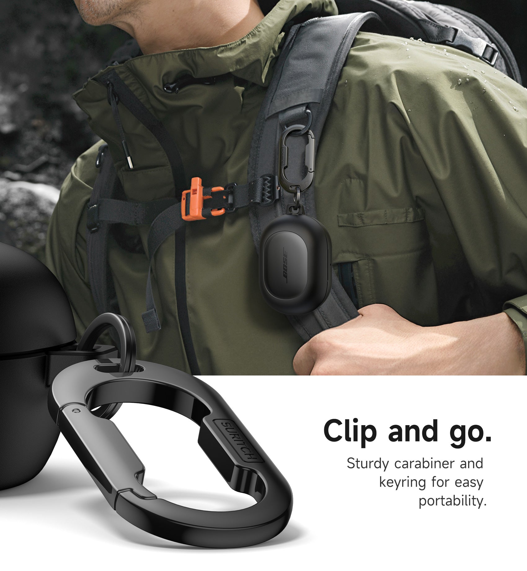 Suritch Magnetic Case for Bose New QuietComfort 2024 Rugged Shockproof Protective Cover with Magnetic Lok Carabiner Cleaning Kit