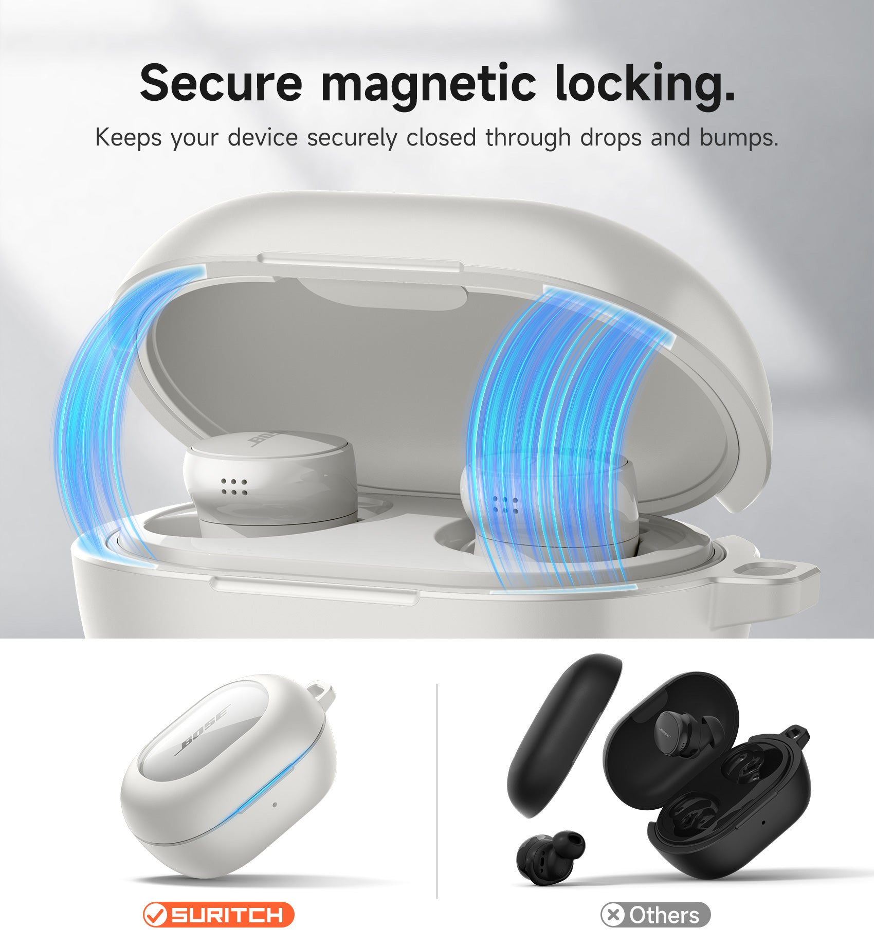 Suritch Magnetic Case for Bose New QuietComfort 2024 Rugged Shockproof Protective Cover with Magnetic Lok Carabiner Cleaning Kit