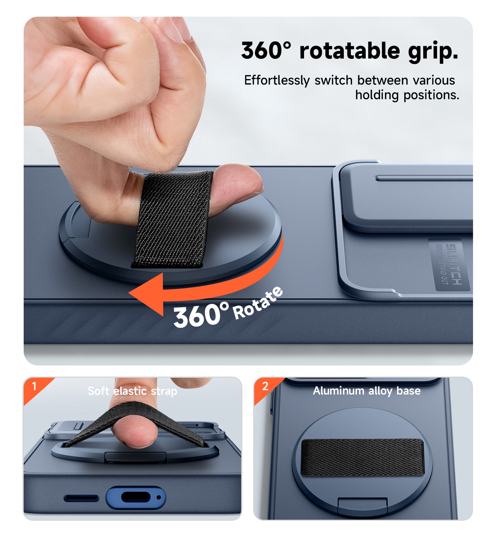 Suritch Case for Samsung Galaxy S25 with 360° Rotatable Hand Strap Phone Grip Invisible Kickstand Slide Camera Cover