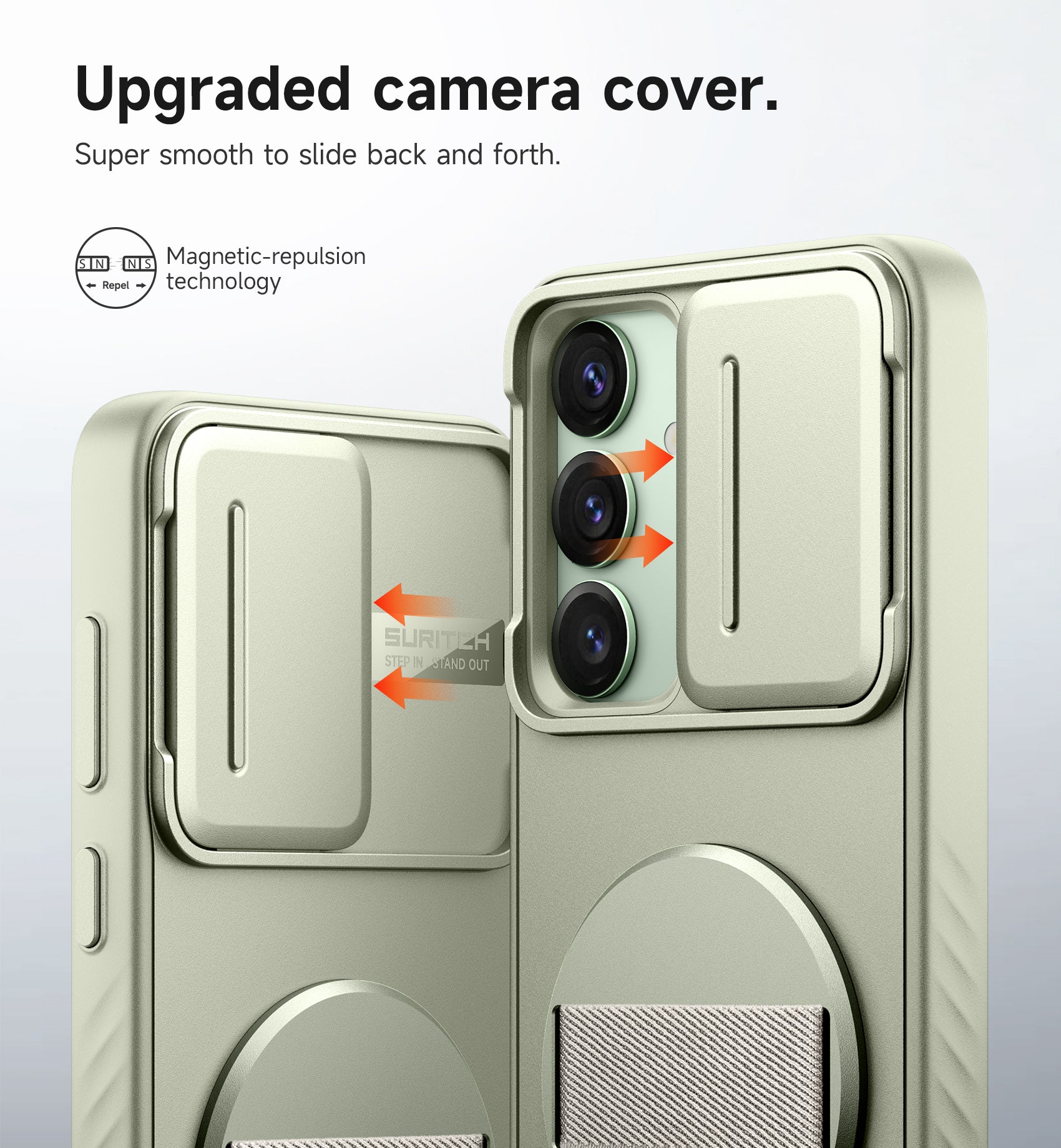 Suritch Case for Samsung Galaxy S25 with 360° Rotatable Hand Strap Phone Grip Invisible Kickstand Slide Camera Cover