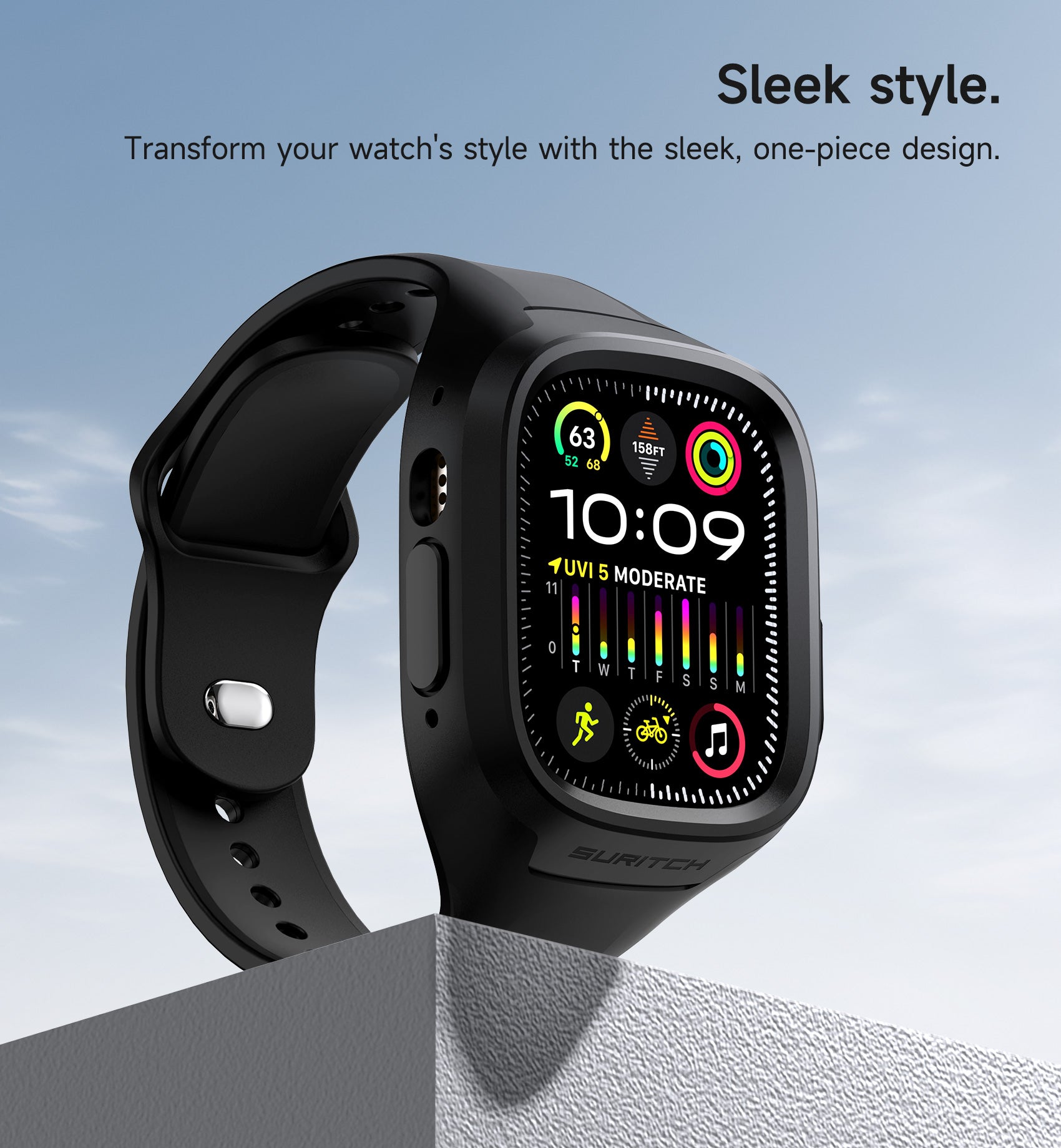 Suritch Sport Band for Apple Watch Ultra 1st Gen 49mm Soft Silicone Shockproof Rugged Protective Strap with Case for Women Men
