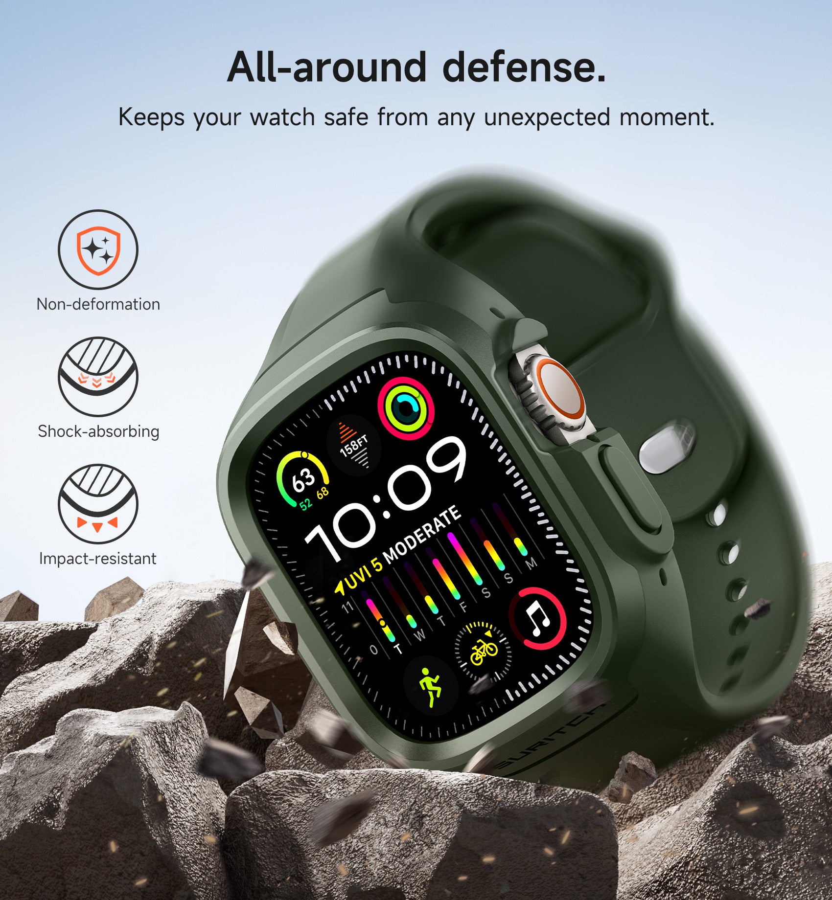 Suritch Sport Band for Apple Watch Ultra 2nd Gen 49mm Soft Silicone Shockproof Rugged Protective Strap with Case for Women Men