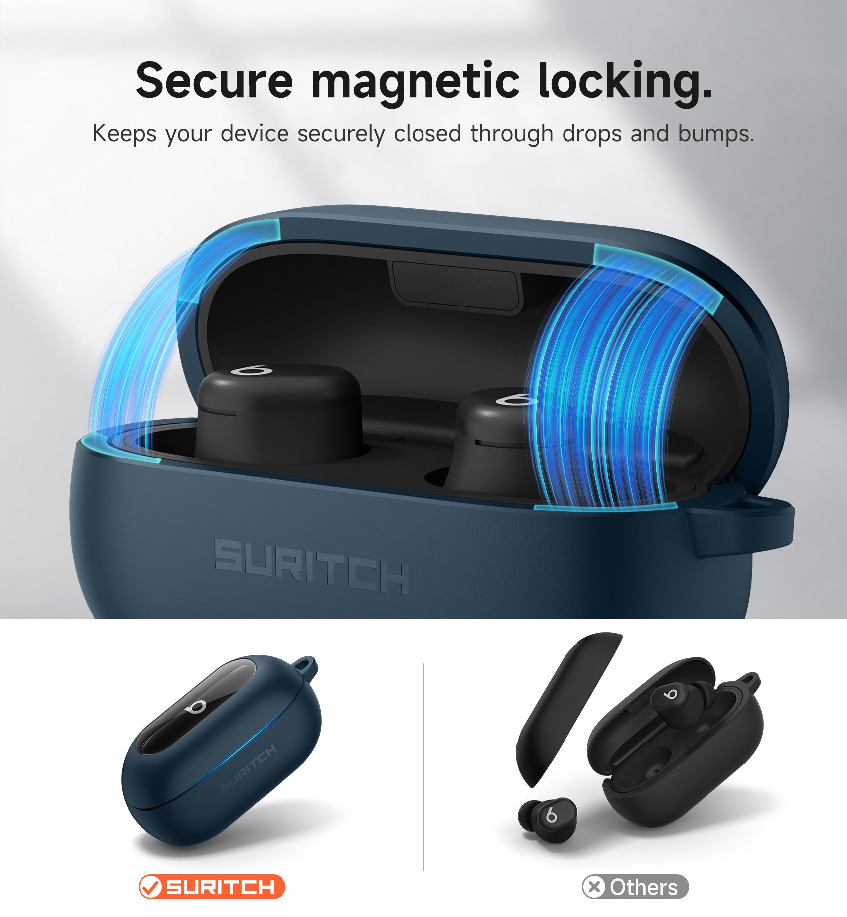 Suritch Case for Beats Solo Buds 2024 Magnetic Protective Covers Wireless Earbuds with Magnetic Lok Carabiner Keyring Cleaning Kit