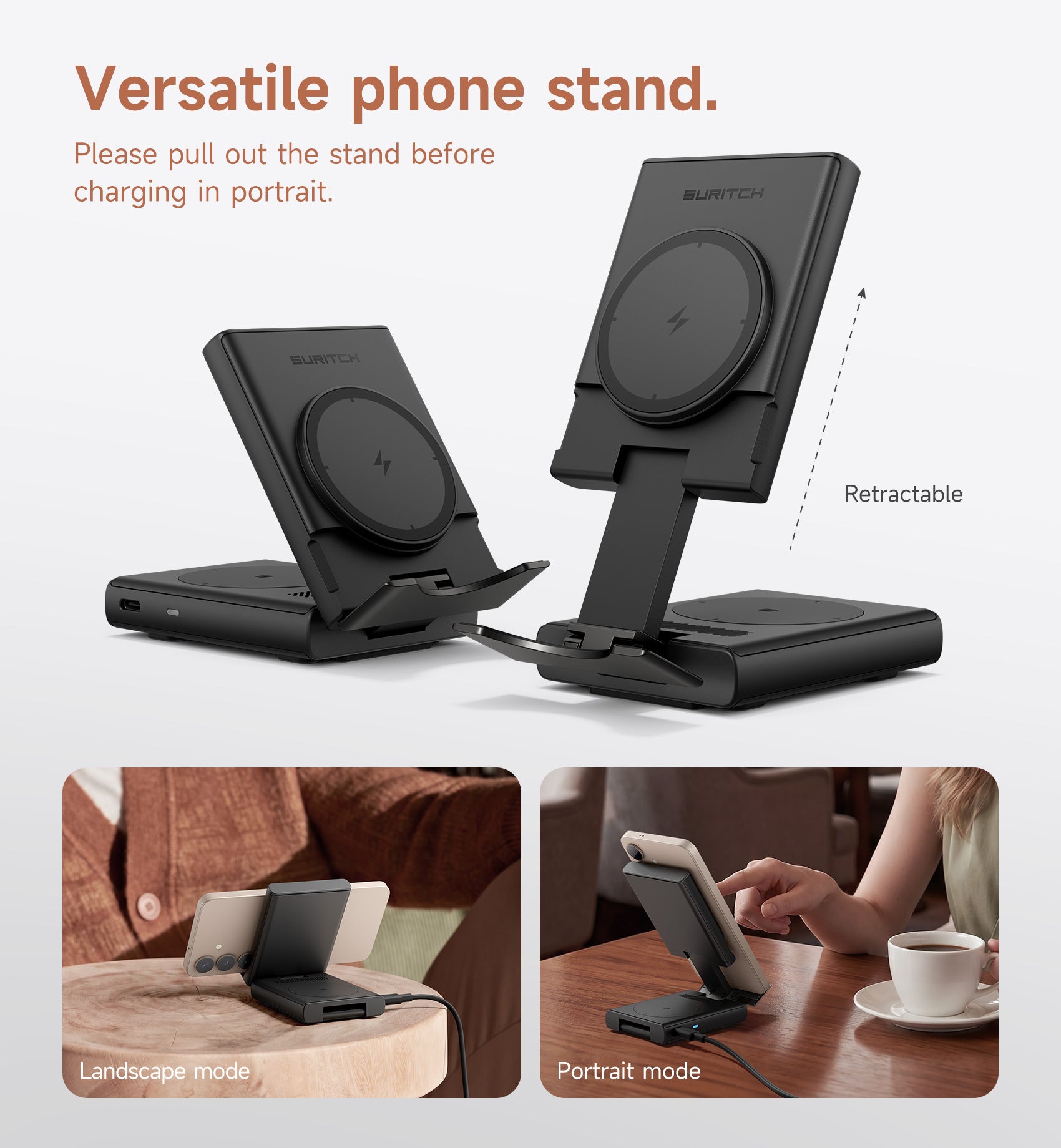 Suritch Samsung 3-in-1 Wireless Charging Station 15W Ultra-Compact Chargers Foldable Charging Dock Stand for Galaxy S25 S24 S23 S22 S21 Z Fold/Z Flip Galaxy Watch 8/7/6/5/4/3 Galaxy Buds