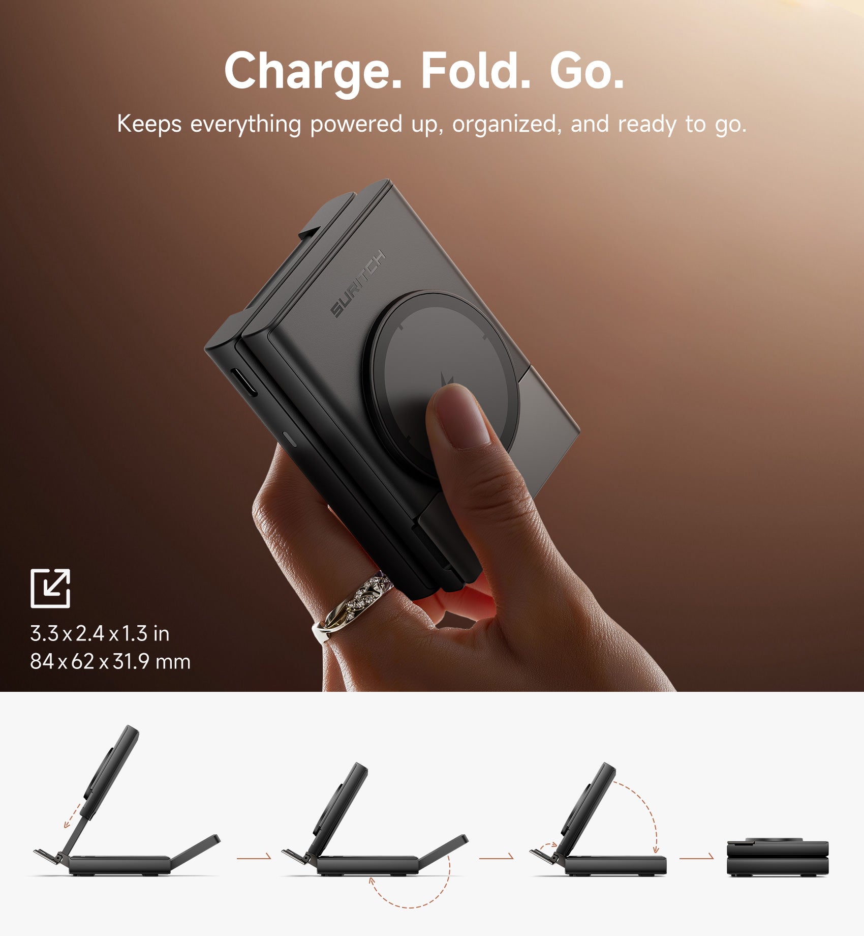 Suritch Samsung 3-in-1 Wireless Charging Station 15W Ultra-Compact Chargers Foldable Charging Dock Stand for Galaxy S25 S24 S23 S22 S21 Z Fold/Z Flip Galaxy Watch 8/7/6/5/4/3 Galaxy Buds
