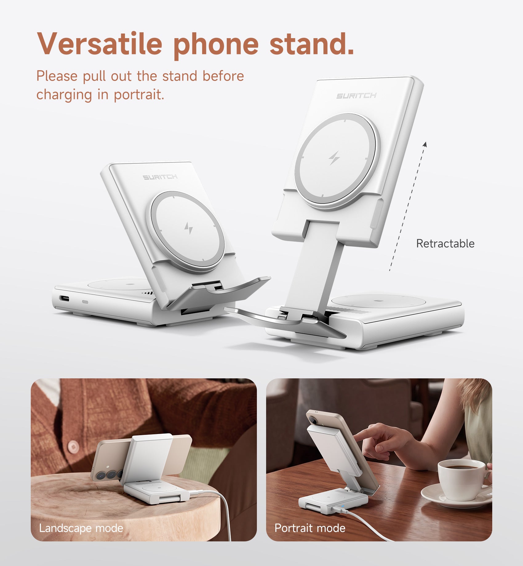 Suritch Samsung 3-in-1 Wireless Charging Station 15W Ultra-Compact Chargers Foldable Charging Dock Stand for Galaxy S25 S24 S23 S22 S21 Z Fold/Z Flip Galaxy Watch 8/7/6/5/4/3 Galaxy Buds