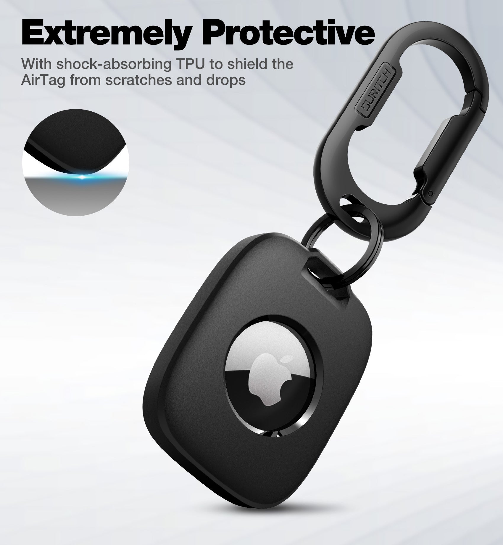 Suritch Case for AirTag Holder Keychain with Anti-Lost Carabiner Shockproof TPU Protective Cover for Kids Keys Pets Luggage Bags