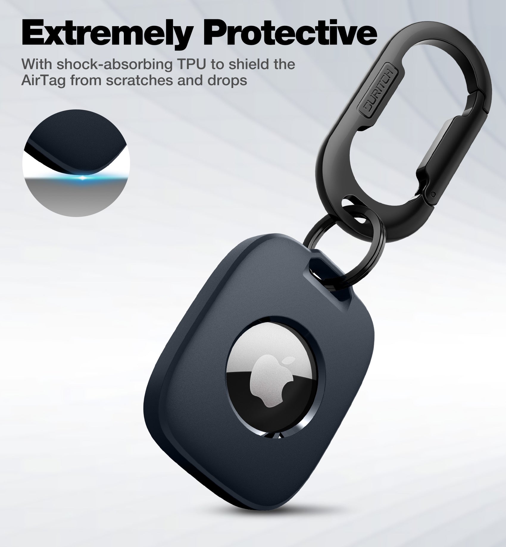 Suritch Case for AirTag Holder Keychain with Anti-Lost Carabiner Shockproof TPU Protective Cover for Kids Keys Pets Luggage Bags