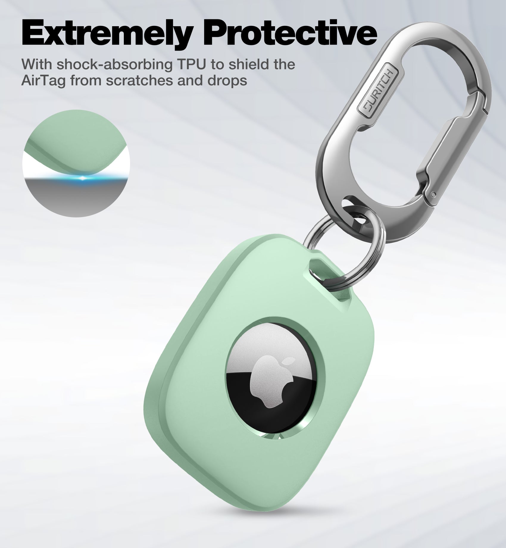 Suritch Case for AirTag Holder Keychain with Anti-Lost Carabiner Shockproof TPU Protective Cover for Kids Keys Pets Luggage Bags
