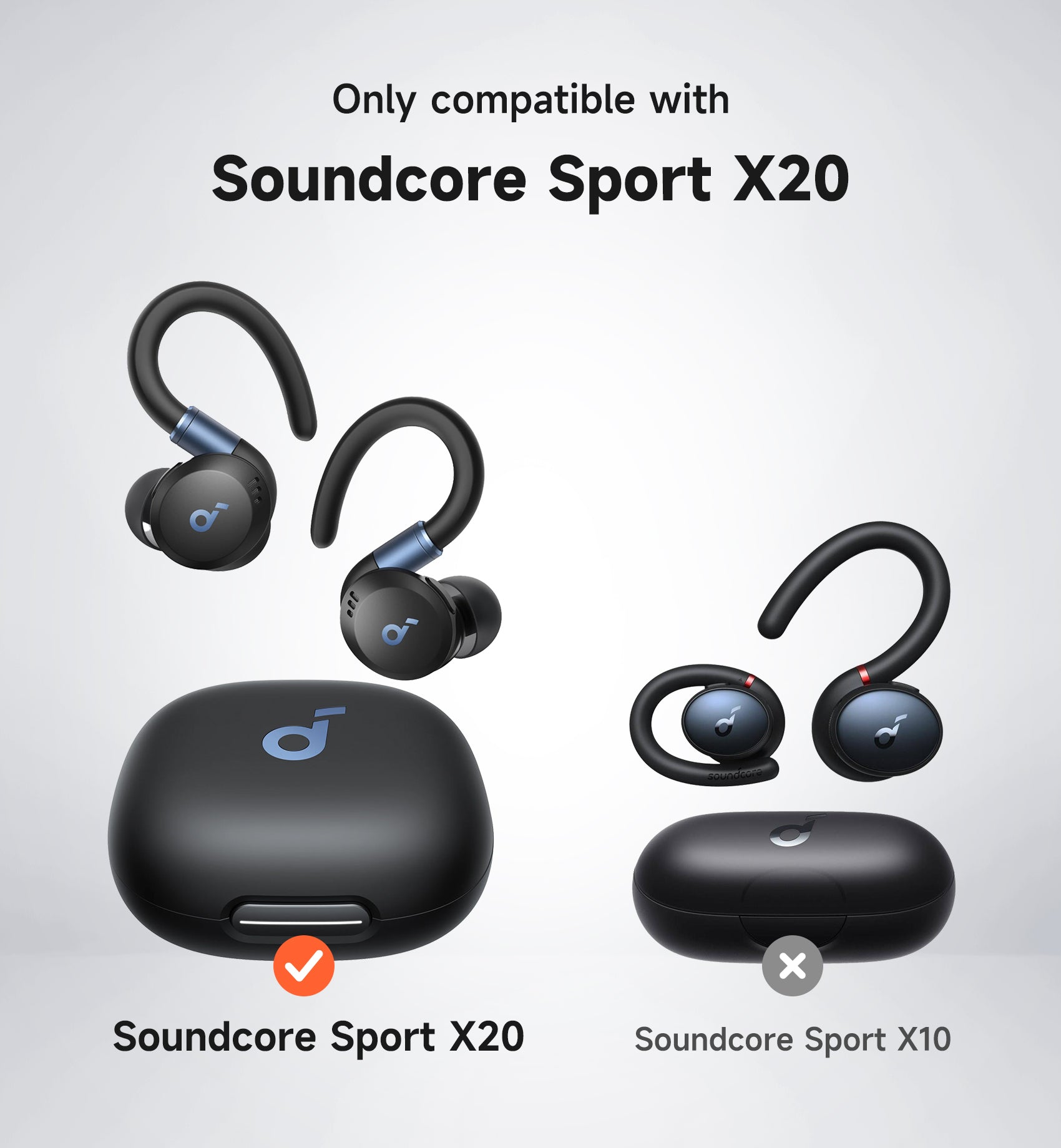 Suritch Case for Anker Soundcore Sport X20 Earbuds Rugged Protective Shockproof Bumper Cover with Carabiner Cleaning Kit