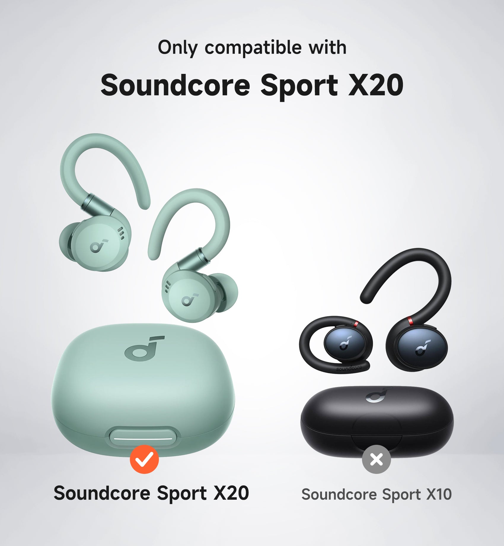 Suritch Case for Anker Soundcore Sport X20 Earbuds Rugged Protective Shockproof Bumper Cover with Carabiner Cleaning Kit