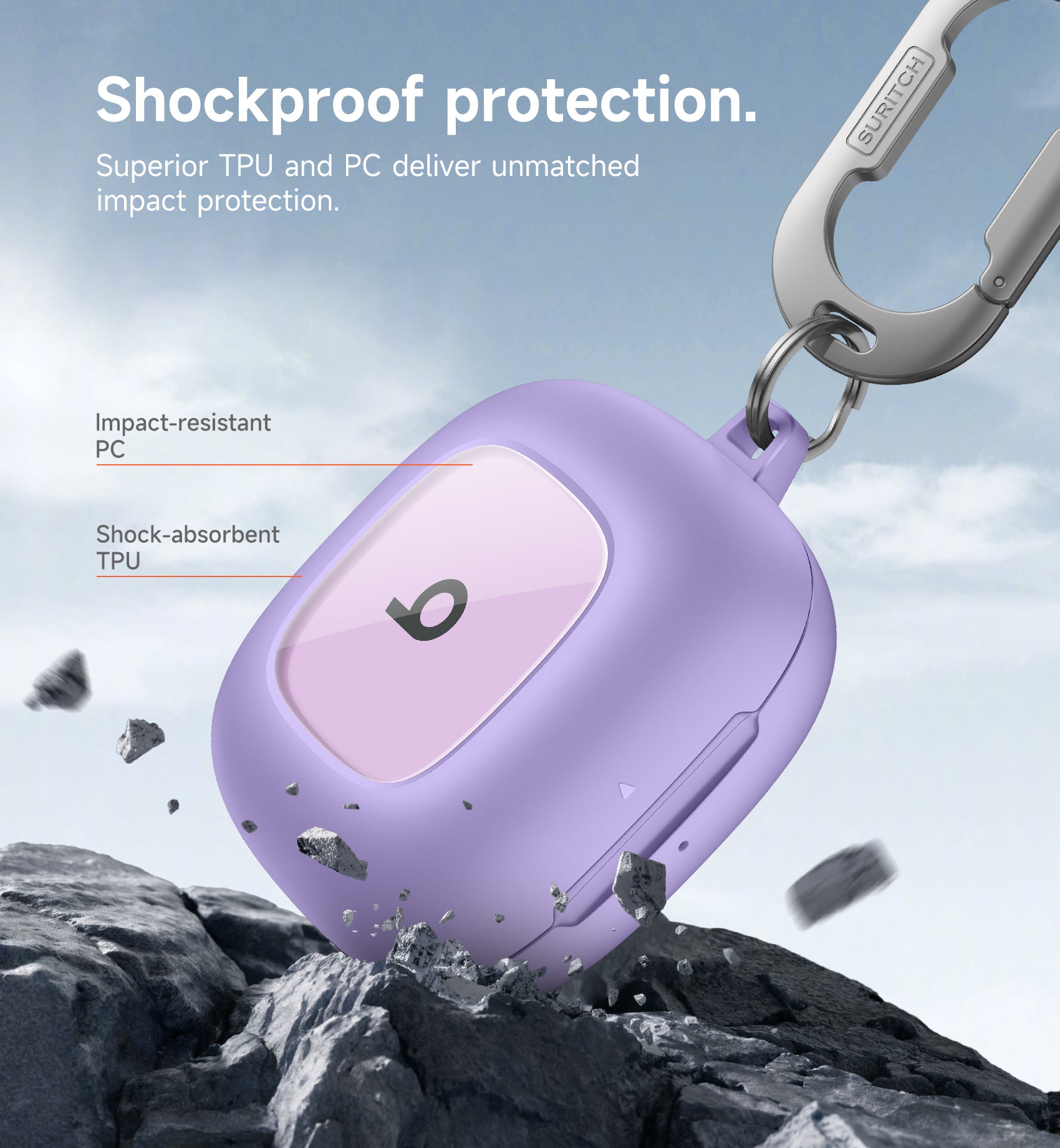 Suritch Case for Beats Fit Pro Earbuds Shock-Absorbing Protective TPU Shell  Secure Locking System with Anti-Lost Keychain