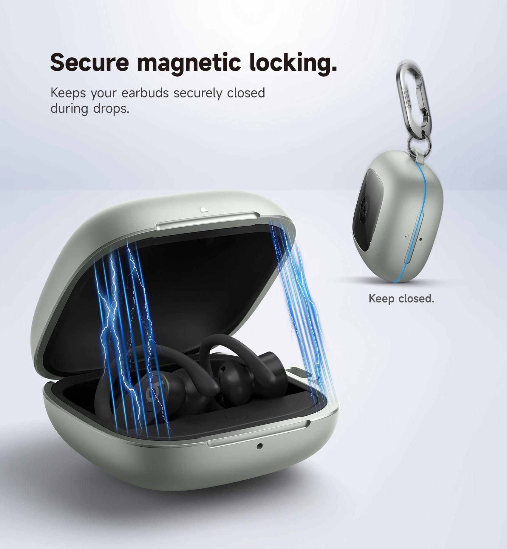 Suritch Case for Beats Powerbeats Pro Wireless Earbuds Shockproof Magnetic Protective Cover with Magnetic Lid Lock Carabiner Full-Body Drop Protection