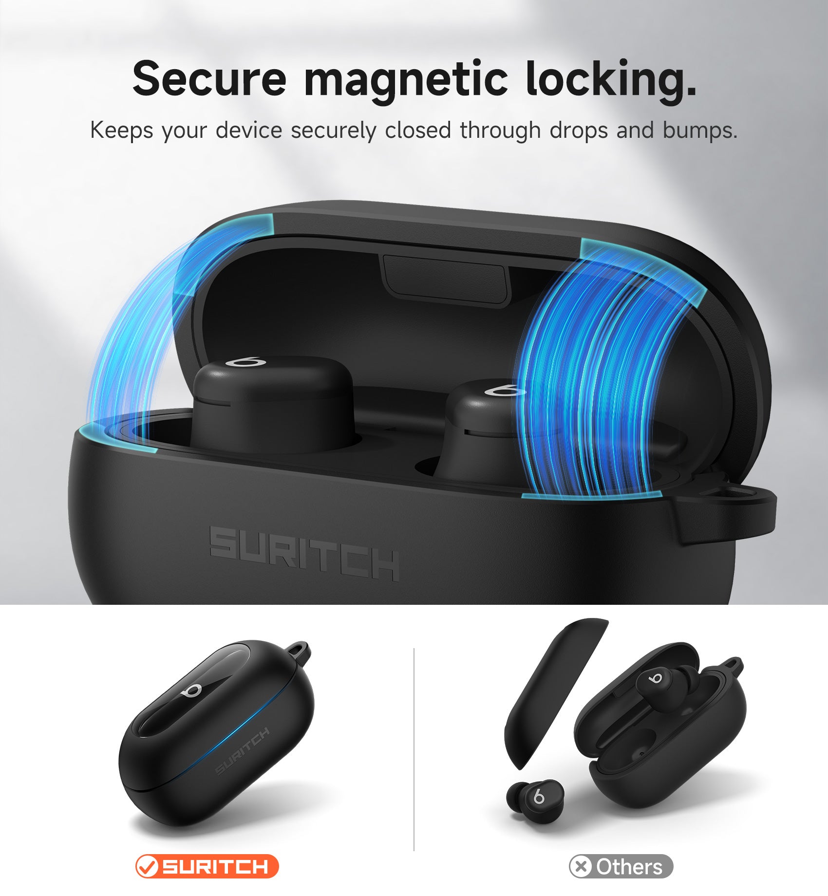 Suritch Case for Beats Solo Buds 2024 Magnetic Protective Covers Wireless Earbuds with Magnetic Lok Carabiner Keyring Cleaning Kit
