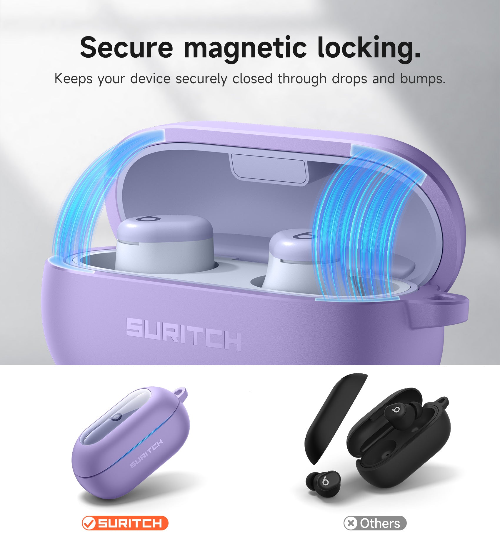 Suritch Case for Beats Solo Buds 2024 Magnetic Protective Covers Wireless Earbuds with Magnetic Lok Carabiner Keyring Cleaning Kit