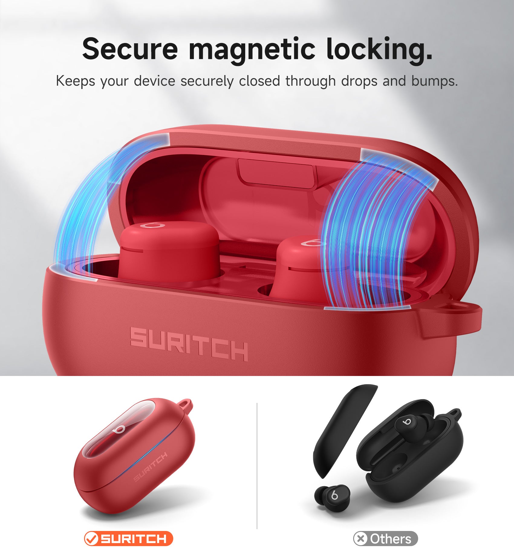 Suritch Case for Beats Solo Buds 2024 Magnetic Protective Covers Wireless Earbuds with Magnetic Lok Carabiner Keyring Cleaning Kit