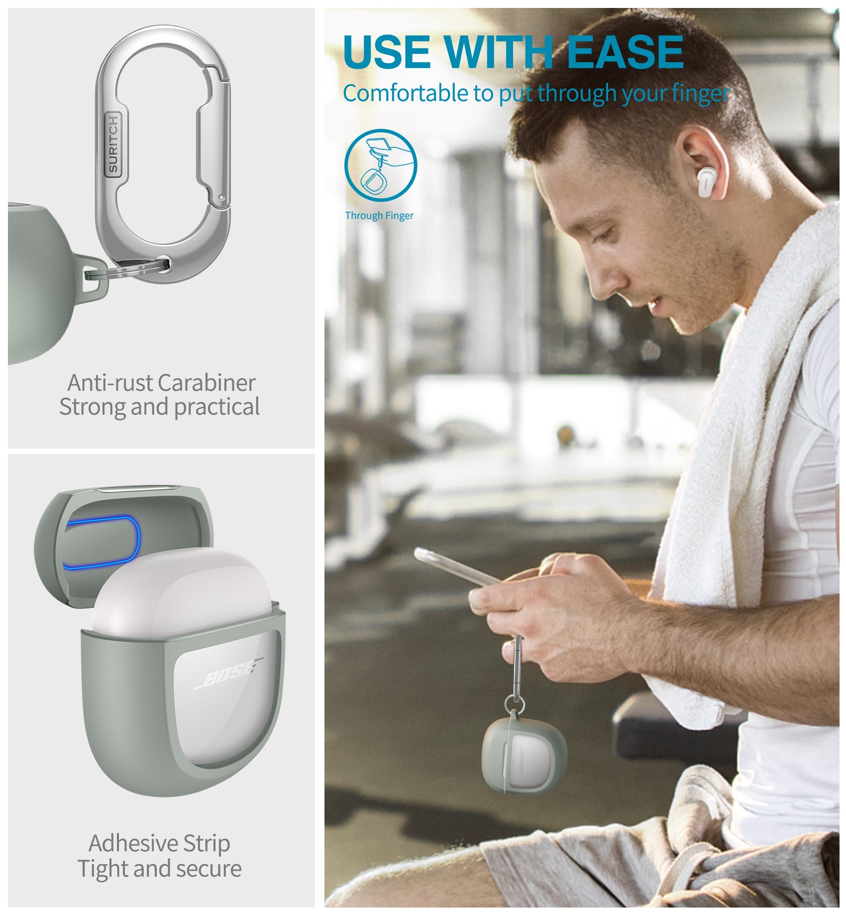 Suritch Case for Bose QuietComfort II 2 2022 Protective Shockproof Cover Accessories with Carabiner