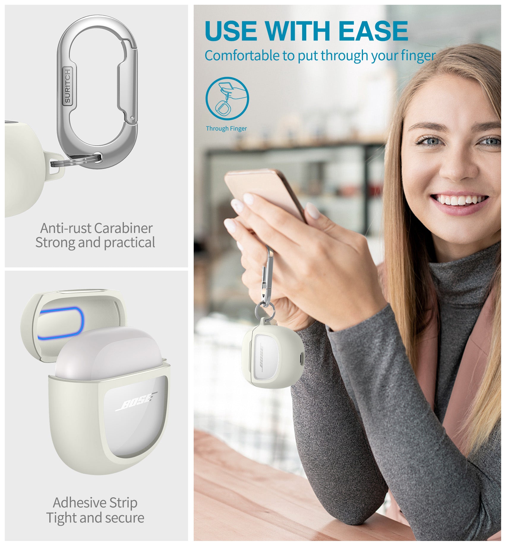 Suritch Case for Bose QuietComfort II 2 2022 Protective Shockproof Cover Accessories with Carabiner