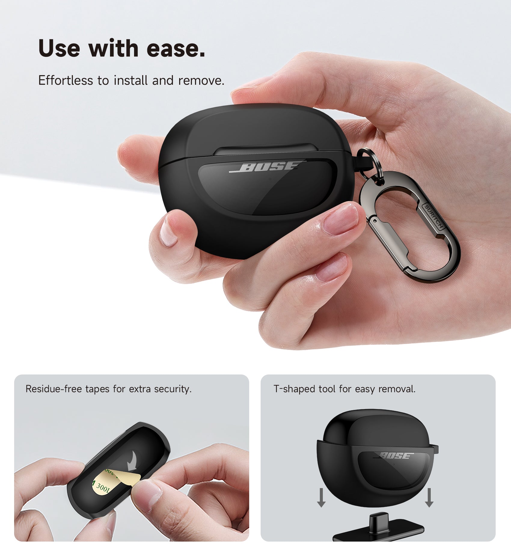 Suritch Case for Bose Ultra Open 2024 Shockproof Protective Cover for Wireless Ear Earbuds Accessories with Carabiner